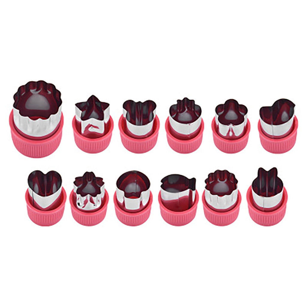 Clearance! Kitchen Utensils Set Eguiwyn 12Pcs Fruit Star Shape Fondant Cake Cookie Plunger Mould Mold Cutter Tools 12Pcs Slicing Molds Fruit and Vegetable Embossing Molds Biscuit Cutting Molds 1-Red - Image 2