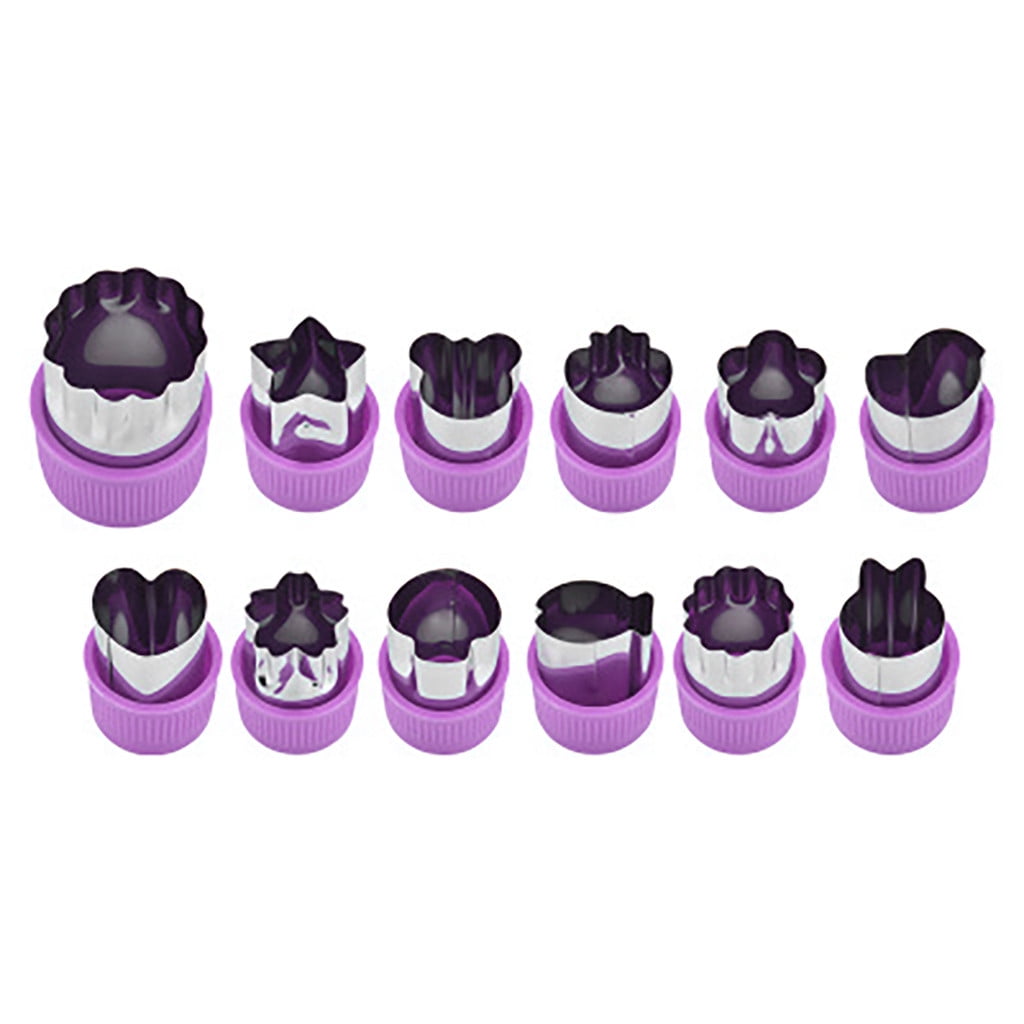 Clearance! Kitchen Utensils Set Eguiwyn 12Pcs Fruit Star Shape Fondant Cake Cookie Plunger Mould Mold Cutter Tools 12Pcs Slicing Molds Fruit and Vegetable Embossing Molds Biscuit Cutting Molds 2-Purple - Image 2