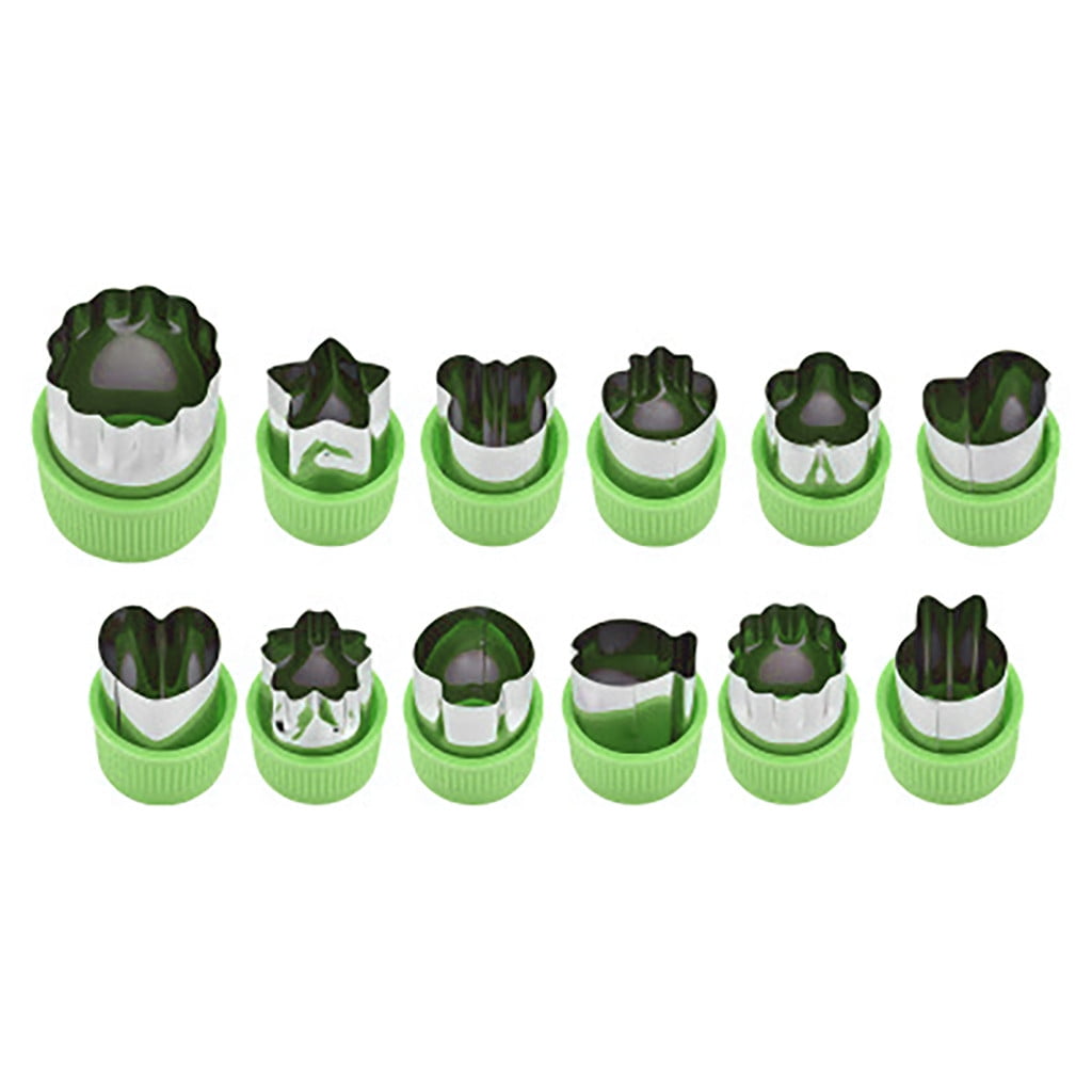 Clearance! Kitchen Utensils Set Eguiwyn 12Pcs Fruit Star Shape Fondant Cake Cookie Plunger Mould Mold Cutter Tools 12Pcs Slicing Molds Fruit and Vegetable Embossing Molds Biscuit Cutting Molds 3-Green - Image 2