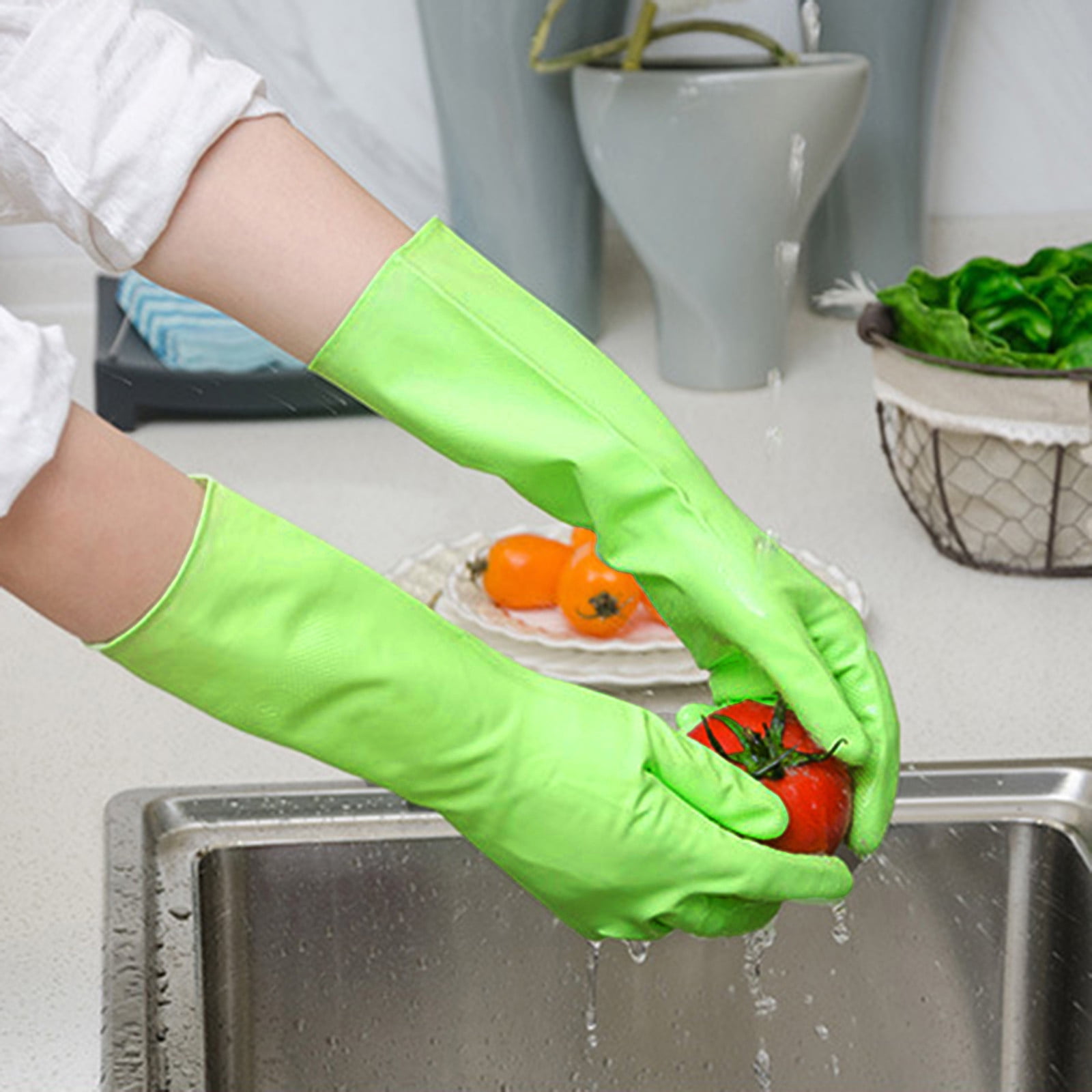 Savings, Cleaning Gloves, Eguiwyn Kid Painting Apron Sleeve, Apron Sleeve Reduced Price! 1 Pair of Gloves Gloves Gloves Washing Hand Rubber Long Cleaning Warm Gloves Kitchen Latex 3-Green2 - Image 4