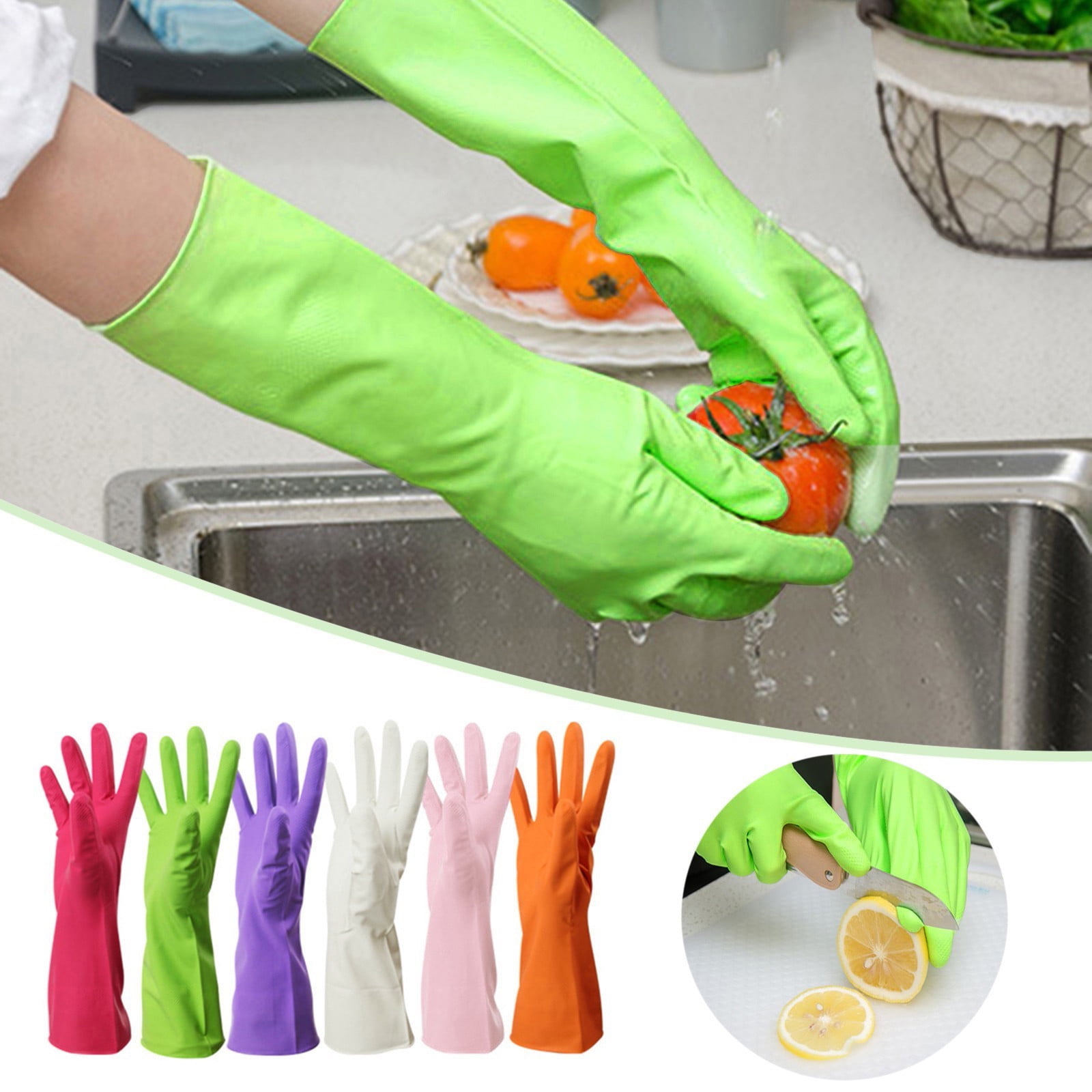 Savings, Cleaning Gloves, Eguiwyn Kid Painting Apron Sleeve, Apron Sleeve Reduced Price! 1 Pair of Gloves Gloves Gloves Washing Hand Rubber Long Cleaning Warm Gloves Kitchen Latex 3-Hot Pink - Image 1