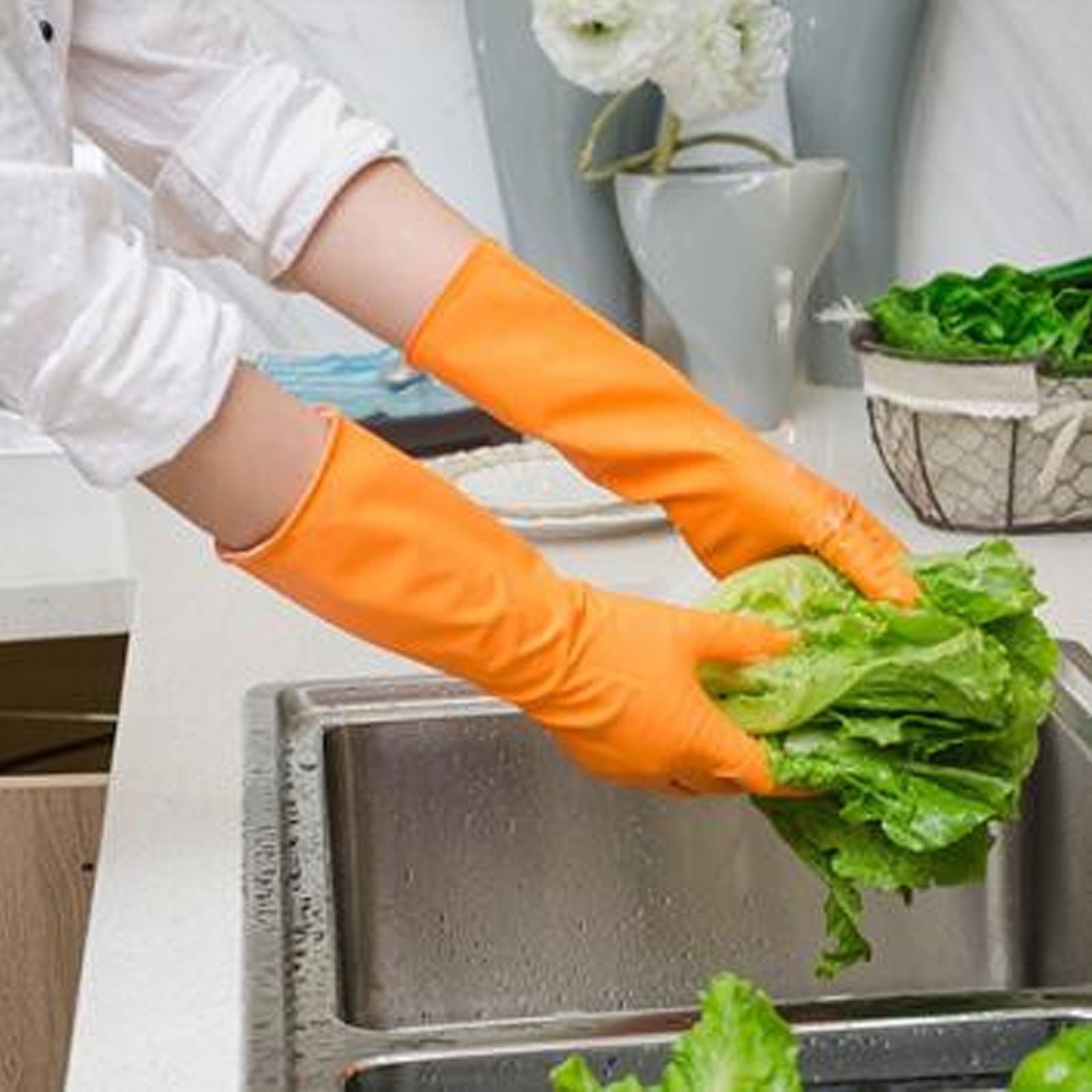 Savings, Cleaning Gloves, Eguiwyn Kid Painting Apron Sleeve, Apron Sleeve Reduced Price! 1 Pair of Gloves Gloves Gloves Washing Hand Rubber Long Cleaning Warm Gloves Kitchen Latex 4-Green1 - Image 4