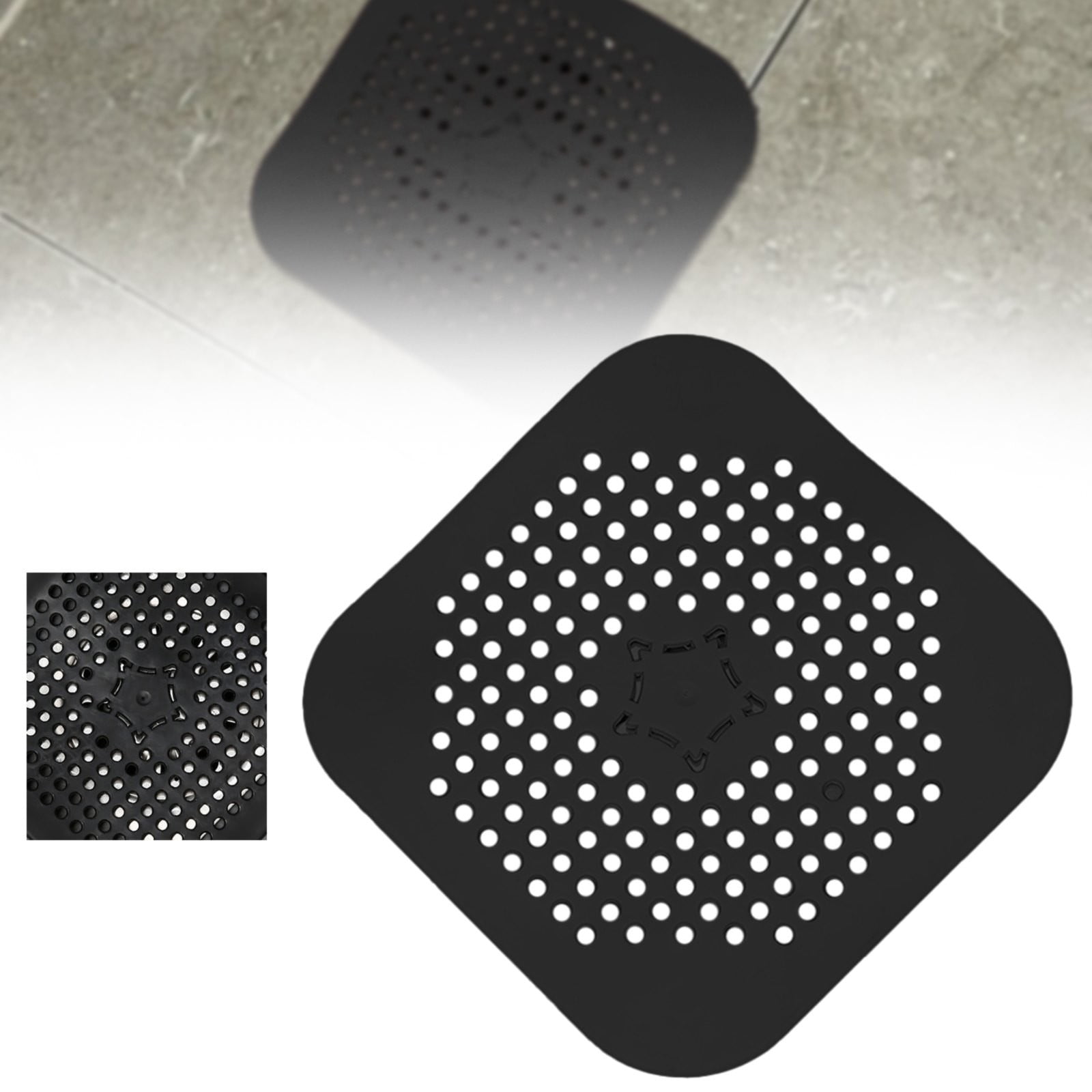 JWDX Strainers Clearance, Square Drain Cover for Shower Drain Hair Catcher Flat Silicone Plug for Bathroom and Kitchen Filter Shower Drain Flat Strainer Stopper Z1-Black - Image 2