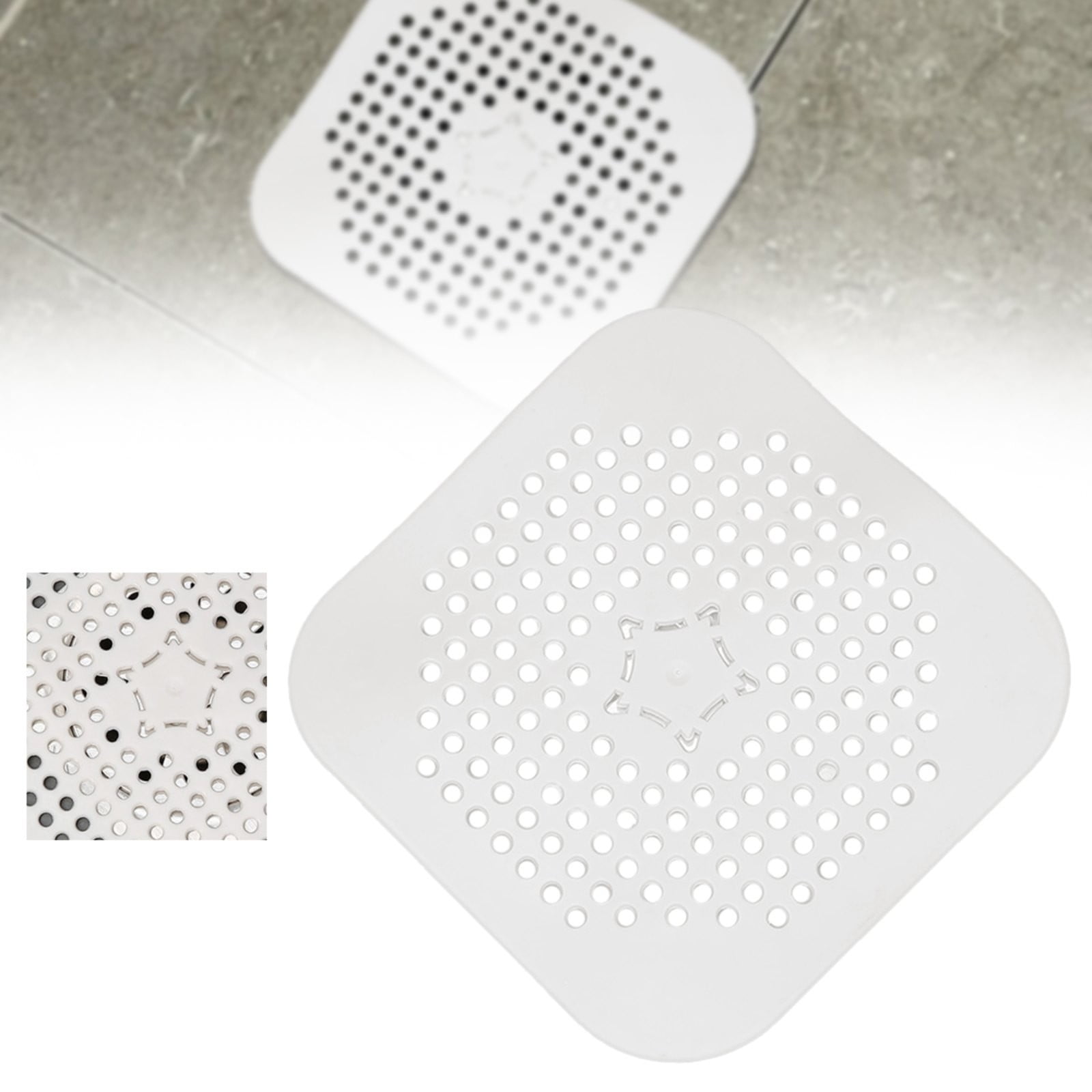 JWDX Strainers Clearance, Square Drain Cover for Shower Drain Hair Catcher Flat Silicone Plug for Bathroom and Kitchen Filter Shower Drain Flat Strainer Stopper Z1-White - Image 2