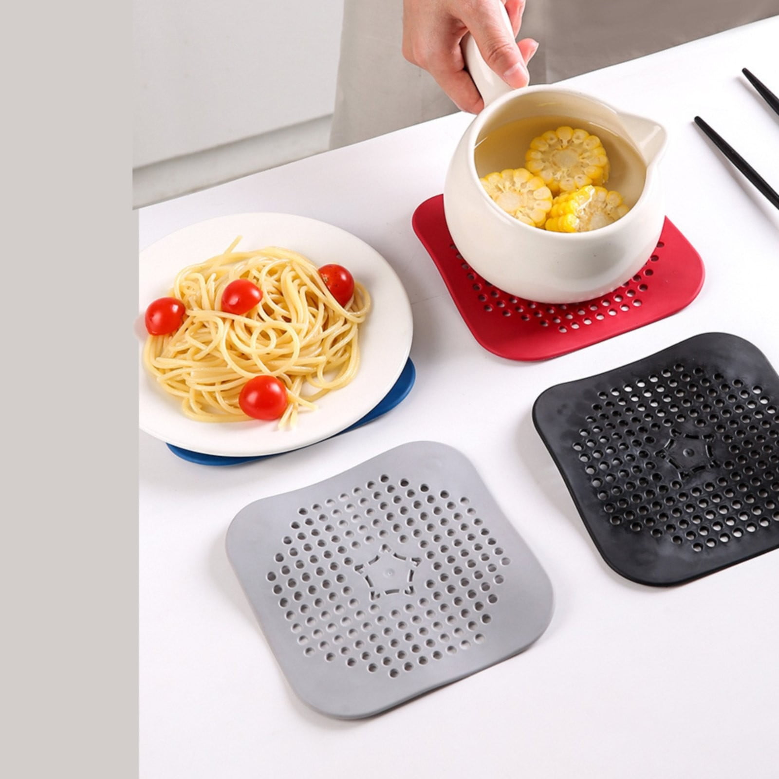 JWDX Strainers Clearance, Square Drain Cover for Shower Drain Hair Catcher Flat Silicone Plug for Bathroom and Kitchen Filter Shower Drain Flat Strainer Stopper Grey - Image 4