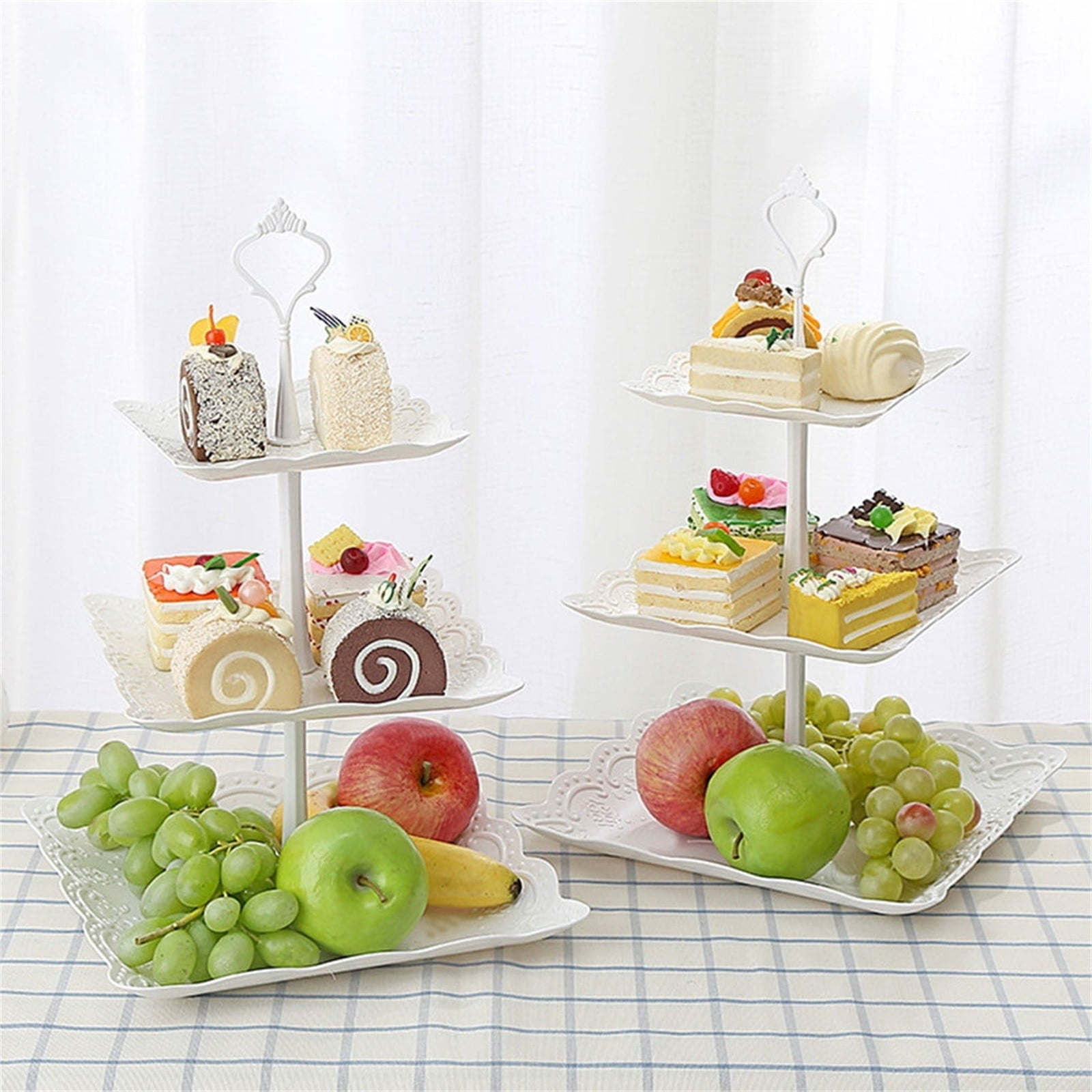 JWDX Cake Stand Clearance! Three-Tier Cake Stand, Three-Tier Fruit Plate, Afternoon Tea Plate H, Cake Stand Fruit Dried Stand Dessert Stand Dessert Fruit Stand Set Plastic Housekeeping & Organizers Z1-White - Image 3