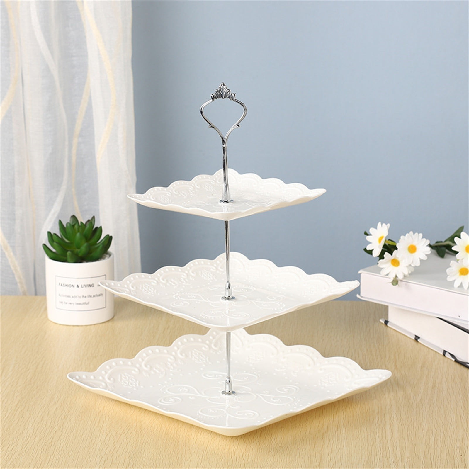 JWDX Cake Stand Clearance! Three-Tier Cake Stand, Three-Tier Fruit Plate, Afternoon Tea Plate H, Cake Stand Fruit Dried Stand Dessert Stand Dessert Fruit Stand Set Plastic Housekeeping & Organizers Z2-H - Image 2