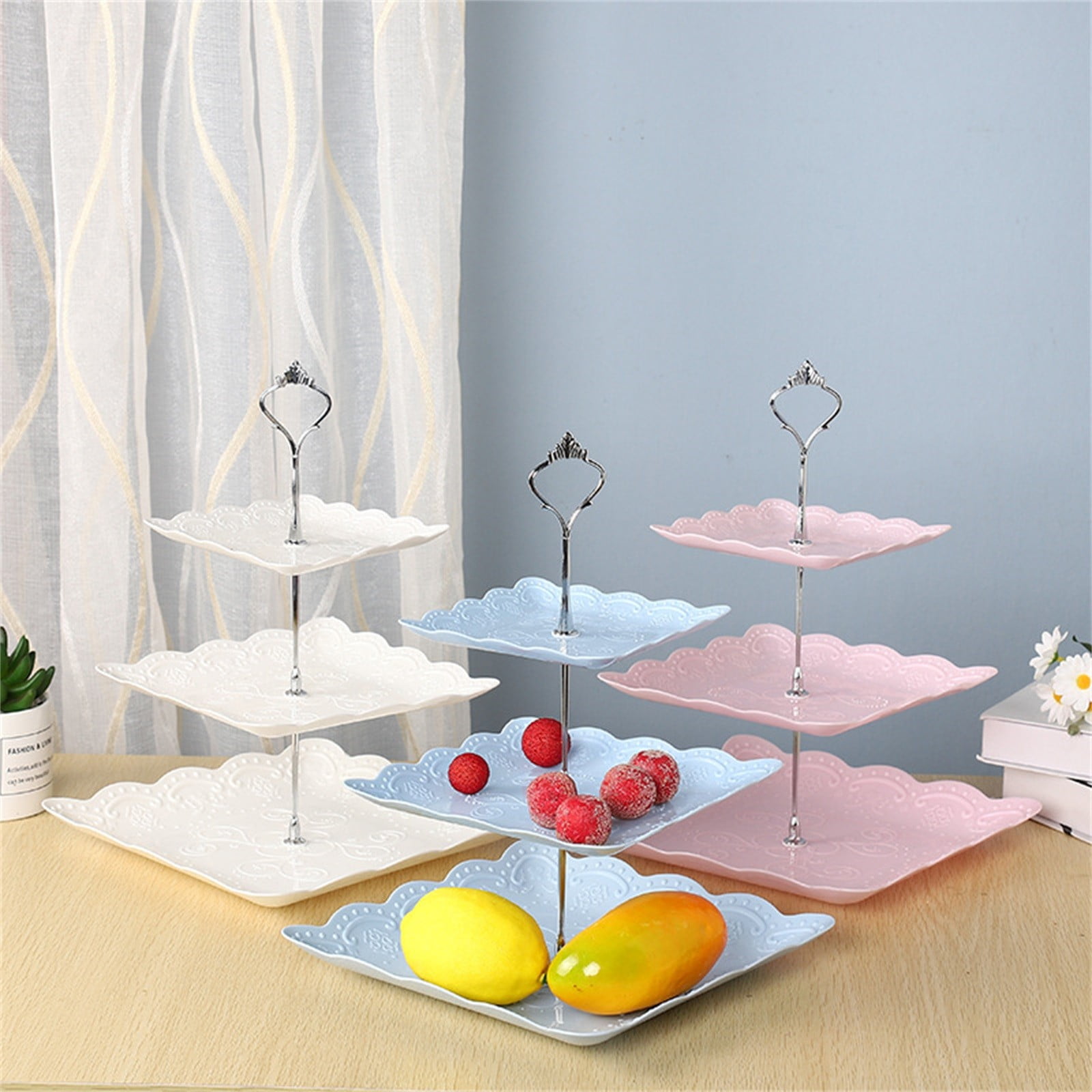 JWDX Cake Stand Clearance! Three-Tier Cake Stand, Three-Tier Fruit Plate, Afternoon Tea Plate H, Cake Stand Fruit Dried Stand Dessert Stand Dessert Fruit Stand Set Plastic Housekeeping & Organizers Z2-H - Image 4
