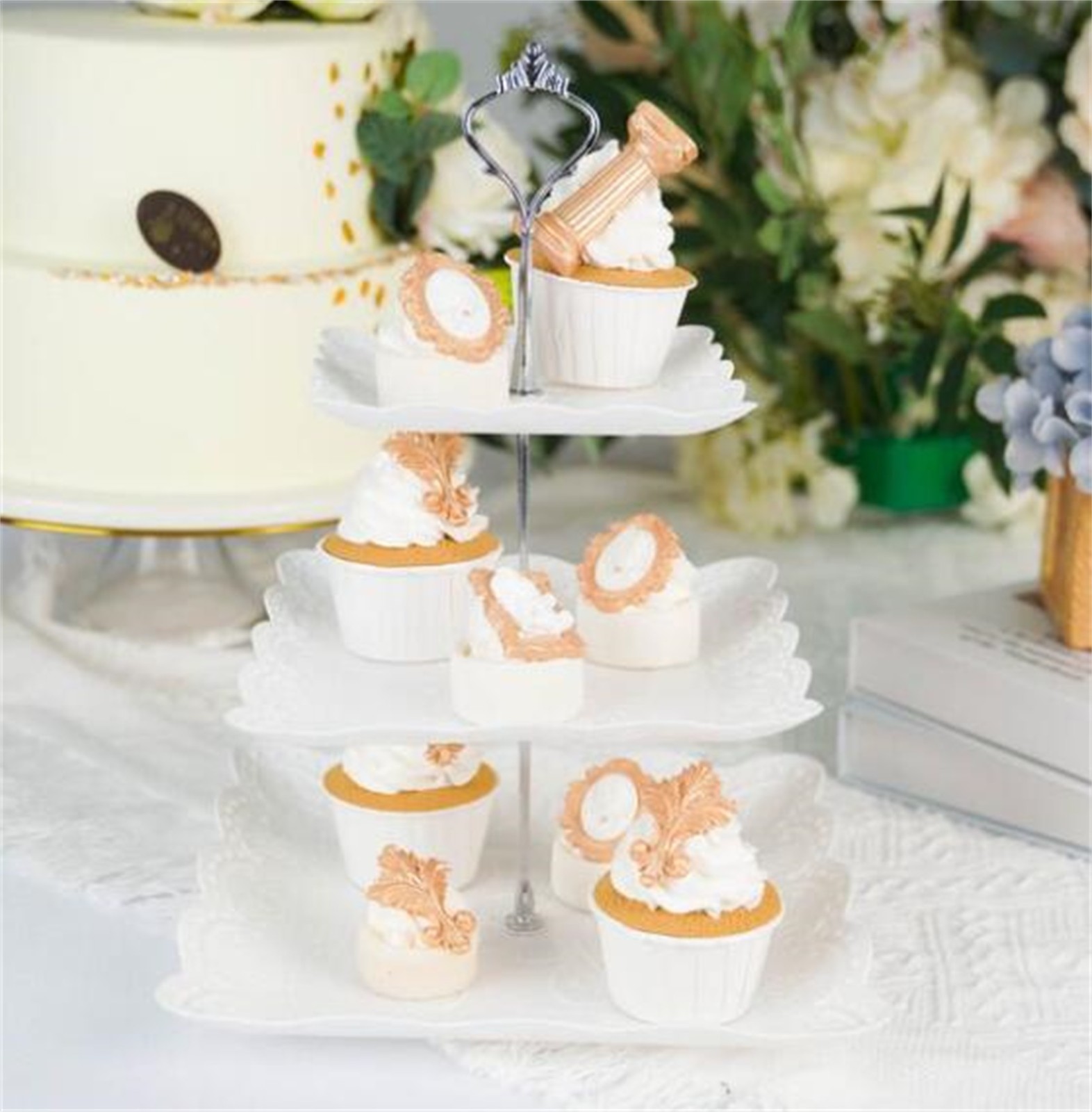 JWDX Cake Stand Clearance! Three-Tier Cake Stand, Three-Tier Fruit Plate, Afternoon Tea Plate H, Cake Stand Fruit Dried Stand Dessert Stand Dessert Fruit Stand Set Plastic Housekeeping & Organizers Z2-H - Image 5