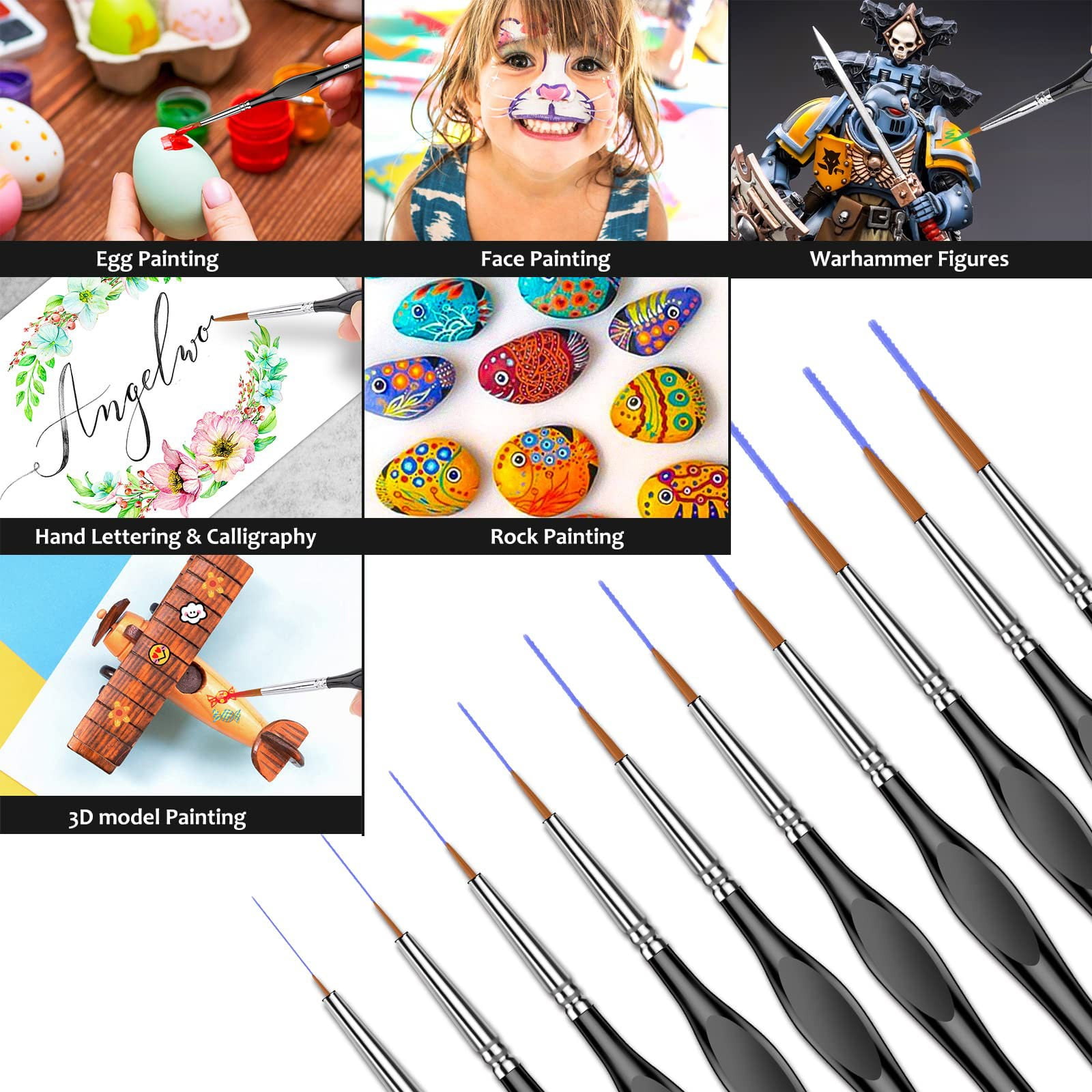 JWDX Brushes Clearance, Paint Brushes, Painting Pen, Art Tools, Brush Set, Round Tip Brushes Nylon Brushes Artist Wood Brushes for Oil Watercolor Face Nail Arts Miniature and Rock Painting Black - Image 2