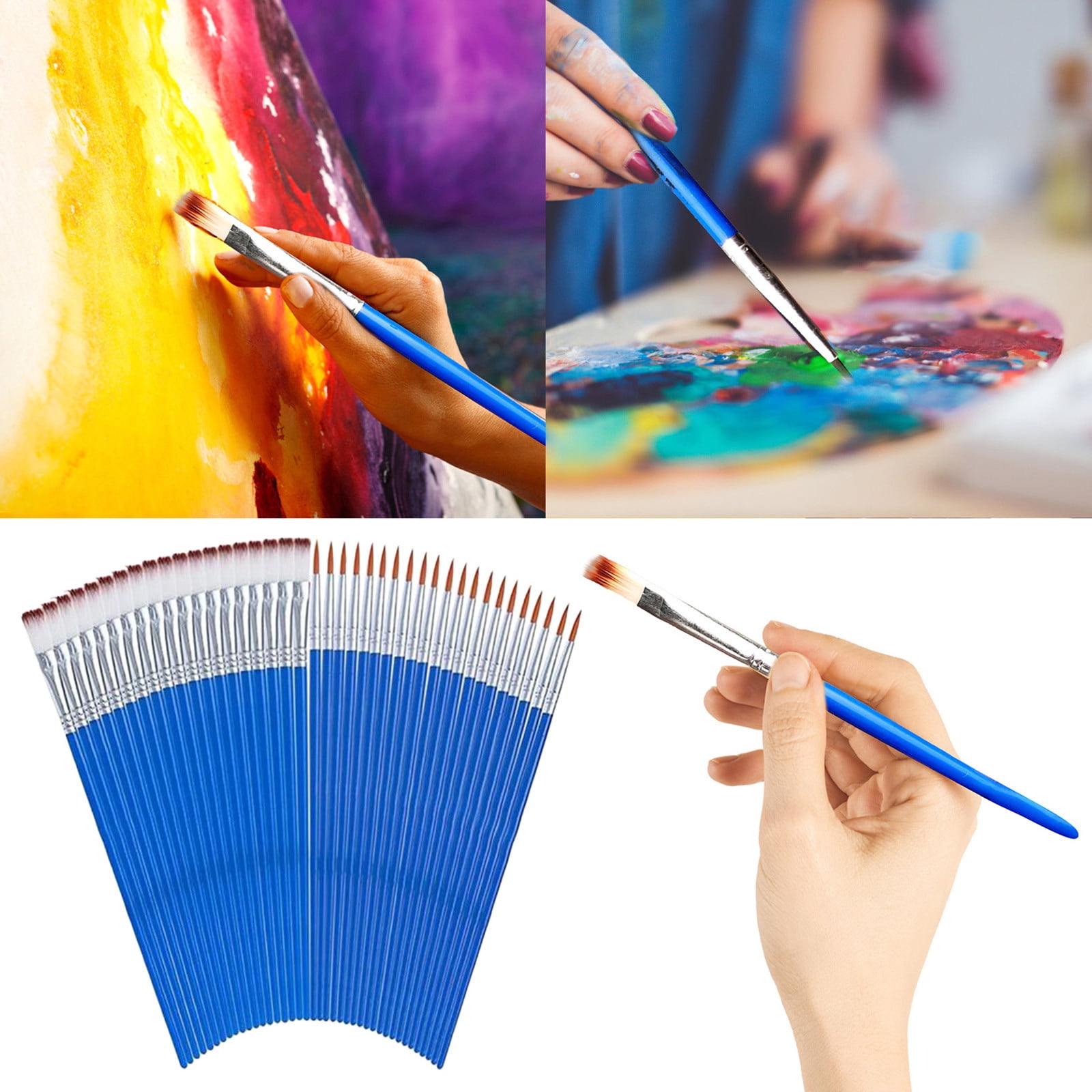 JWDX Brushes Clearance, Paint Brushes, Painting Pen, Art Tools, Brush Set, Round Tip Brushes Nylon Brushes Artist Wood Brushes for Oil Watercolor Face Nail Arts Miniature and Rock Painting Z6-Blue - Image 3