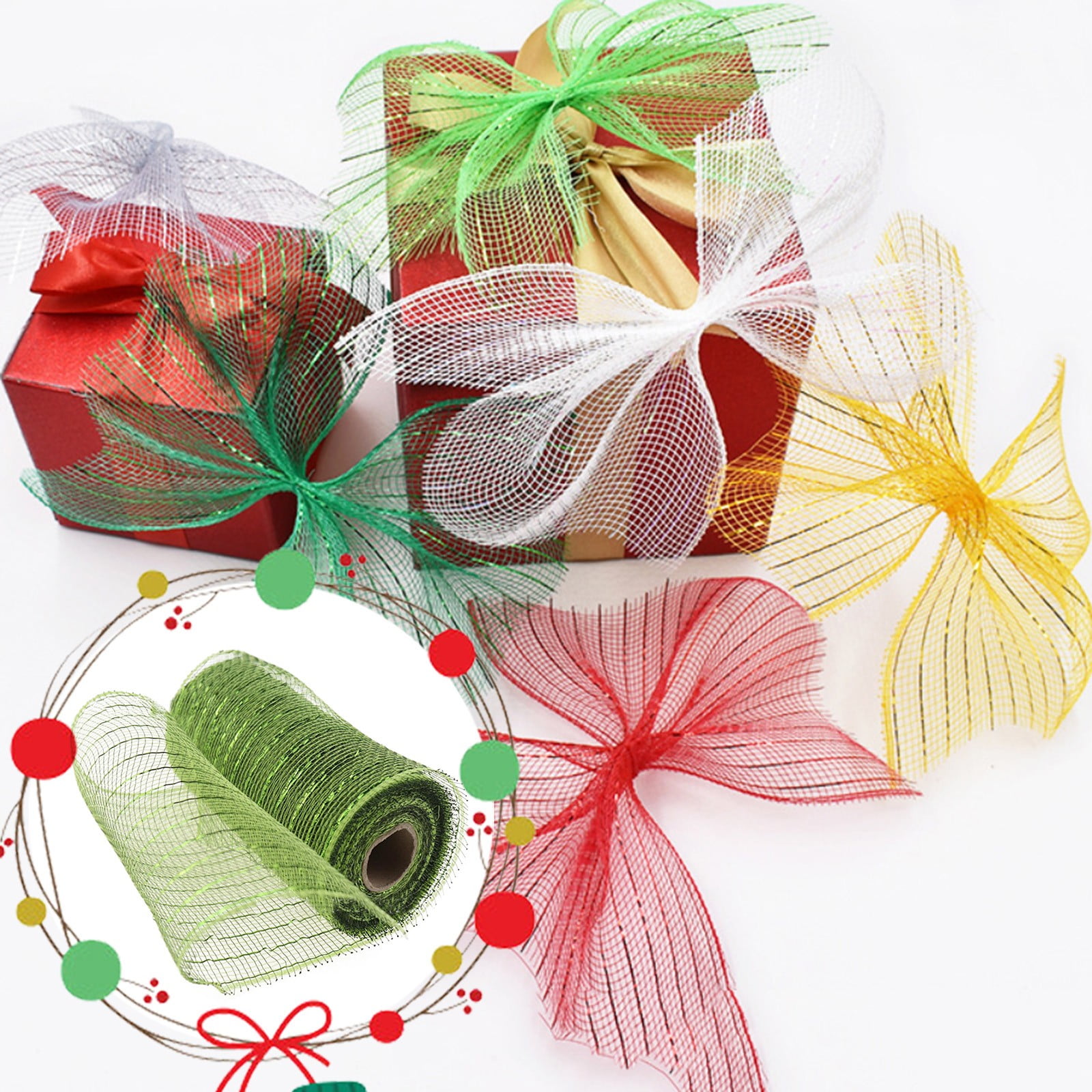 JWDX Gift Yarn Clearance, Packaging Ribbon, Poly Mesh Ribbon with Metallic Foil Each Roll for Wreaths Swags Bows Wrapping and Decorating G - Image 2