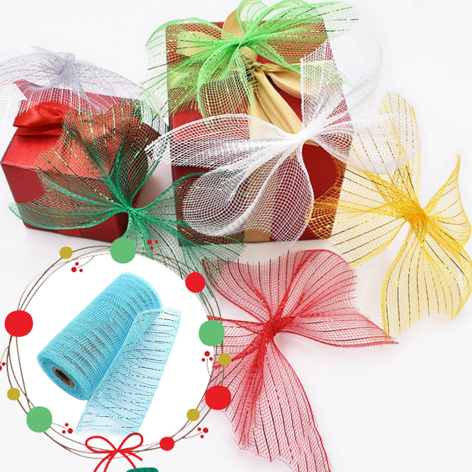 JWDX Gift Yarn Clearance, Packaging Ribbon, Poly Mesh Ribbon with Metallic Foil Each Roll for Wreaths Swags Bows Wrapping and Decorating K - Image 2