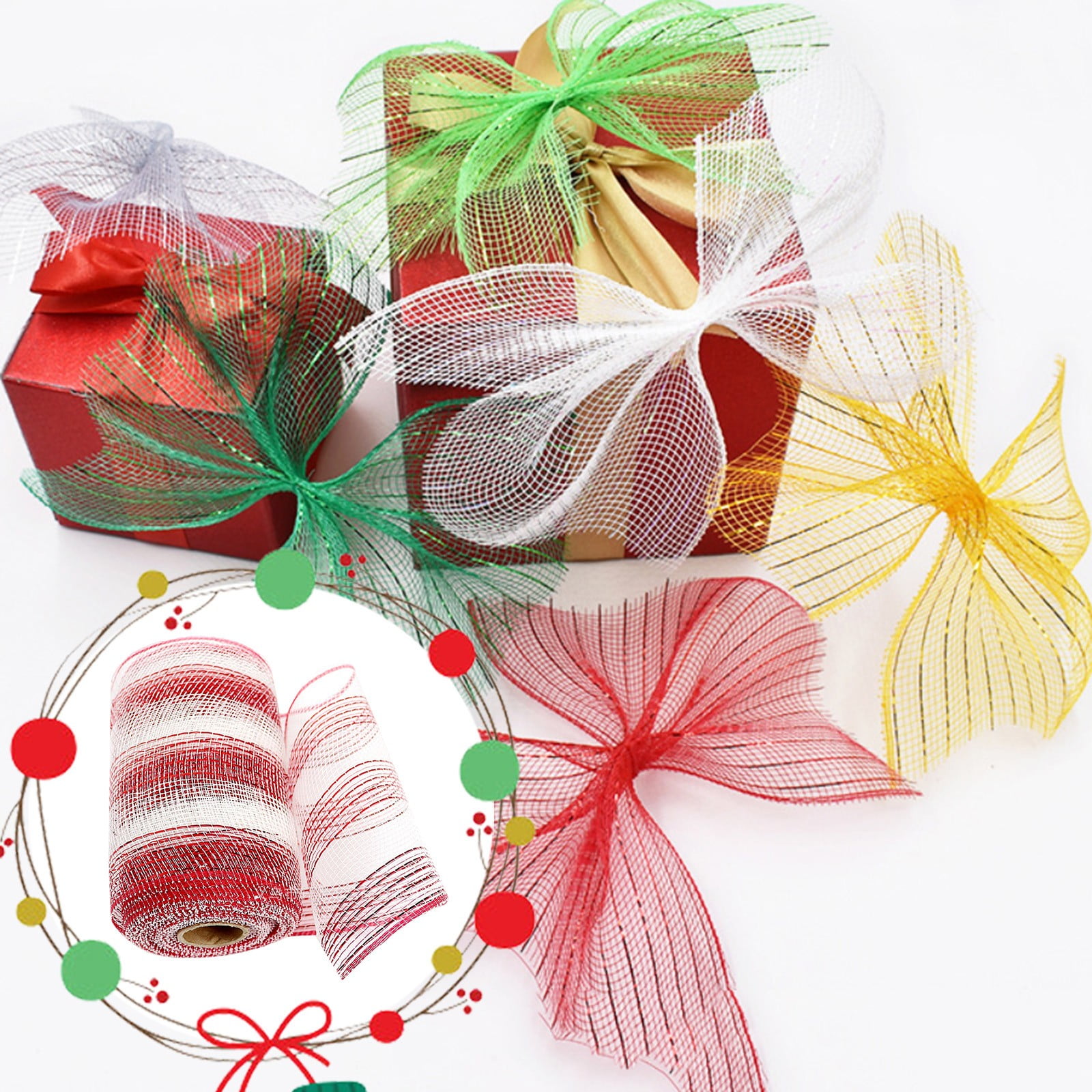 JWDX Gift Yarn Clearance, Packaging Ribbon, Poly Mesh Ribbon with Metallic Foil Each Roll for Wreaths Swags Bows Wrapping and Decorating M - Image 2