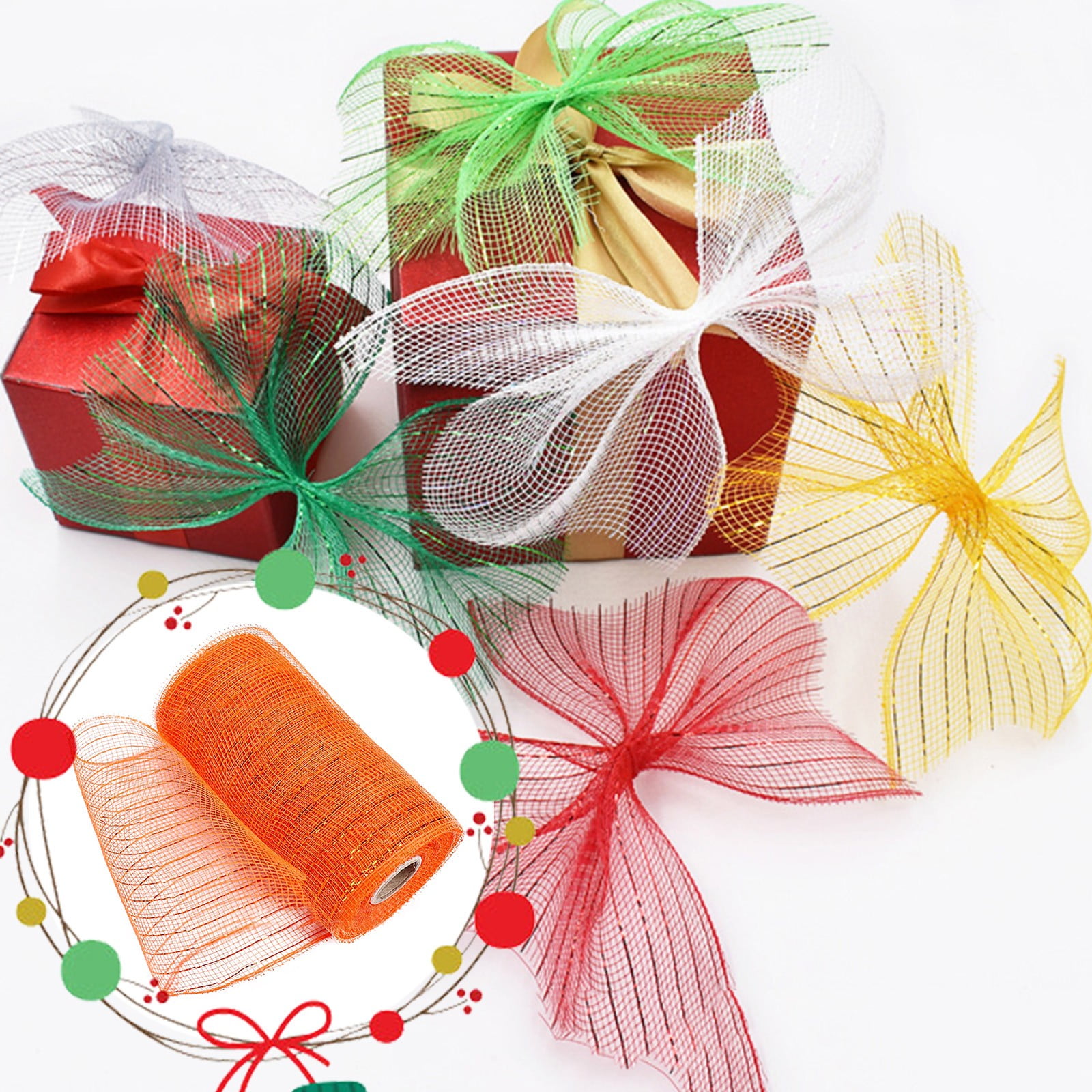 JWDX Gift Yarn Clearance, Packaging Ribbon, Poly Mesh Ribbon with Metallic Foil Each Roll for Wreaths Swags Bows Wrapping and Decorating N - Image 2