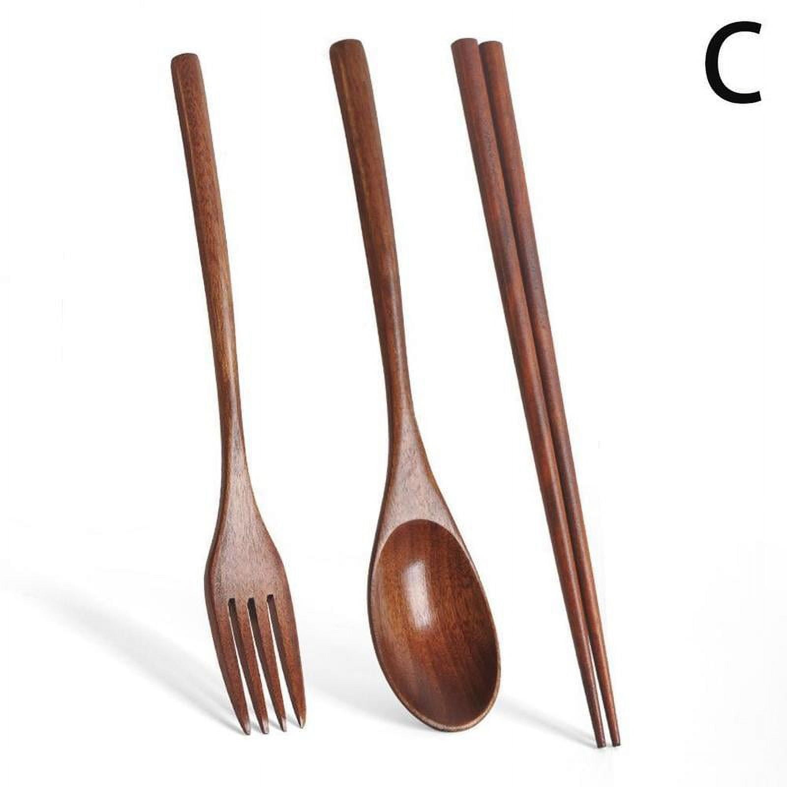 Japanese Natural Chopsticks Wooden Spoon Fork Cutlery Style Set BEST E2B9 - Image 1