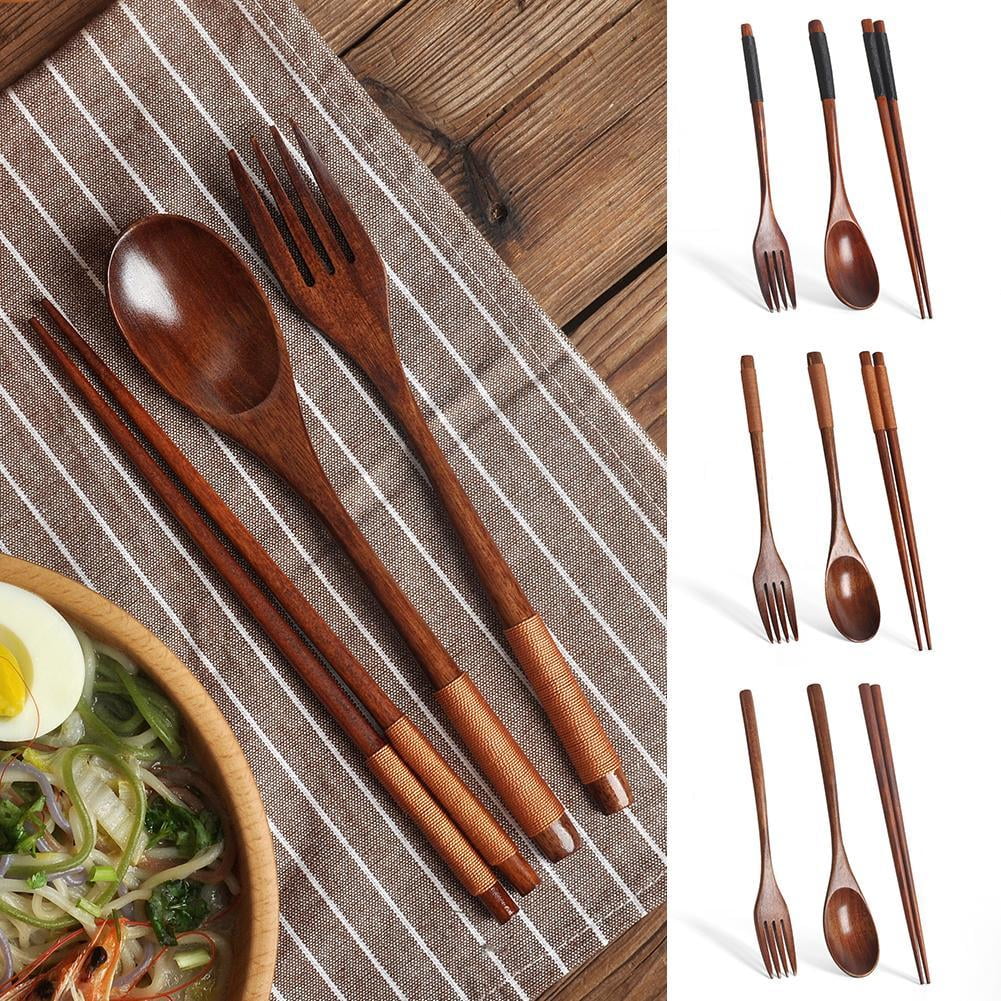 Japanese Natural Chopsticks Wooden Spoon Fork Cutlery Style Set BEST E2B9 - Image 2