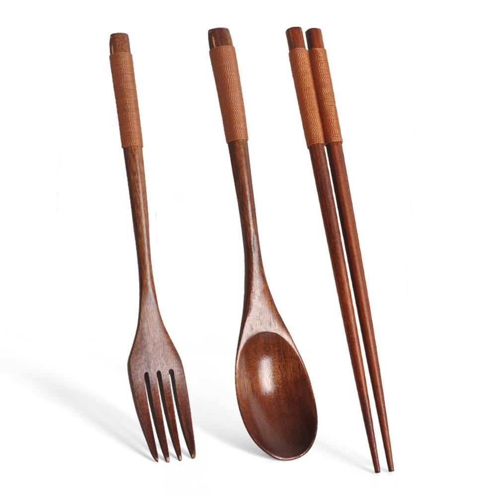 Japanese Natural Chopsticks Wooden Spoon Fork Cutlery Style Set BEST E2B9 - Image 3
