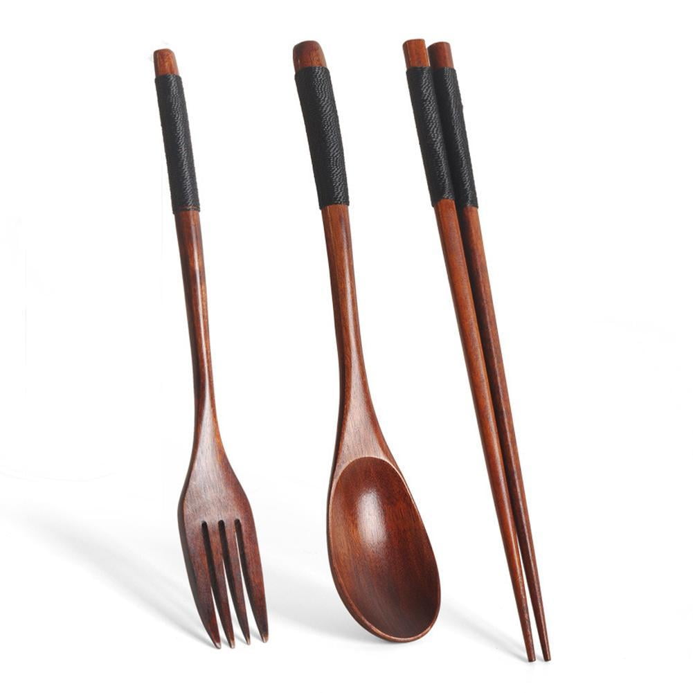 Japanese Natural Chopsticks Wooden Spoon Fork Cutlery Style Set BEST E2B9 - Image 4