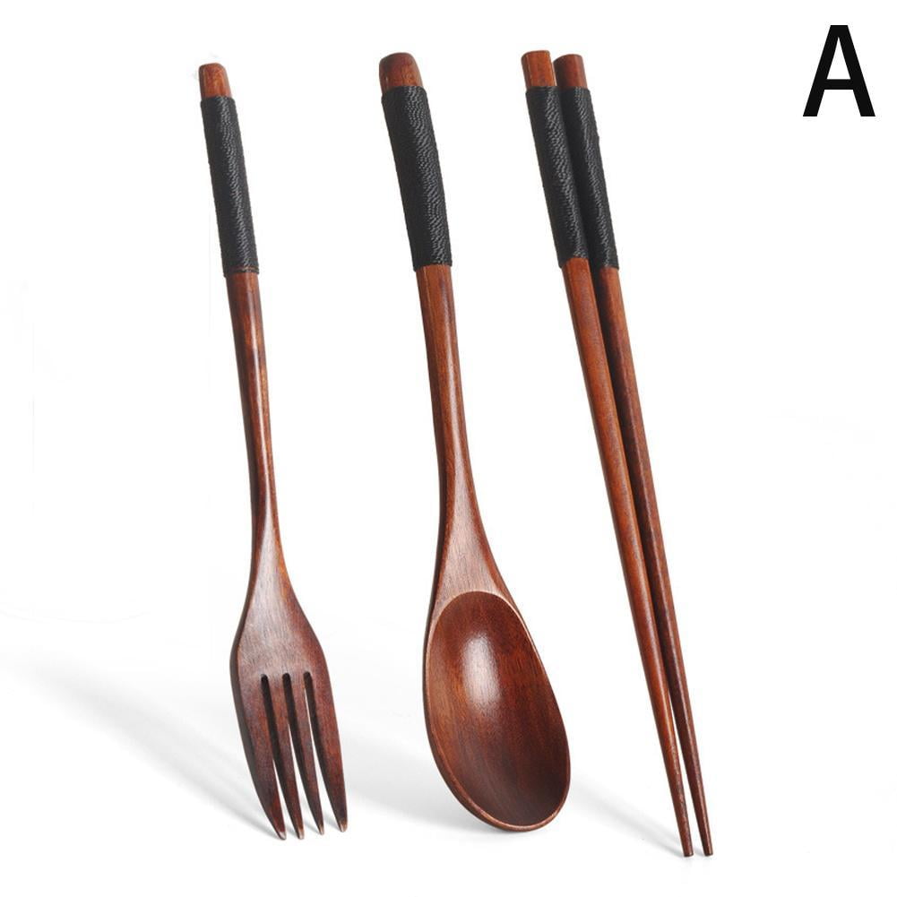 Japanese Natural Chopsticks Wooden Spoon Fork Cutlery Style Set BEST E2B9 - Image 6