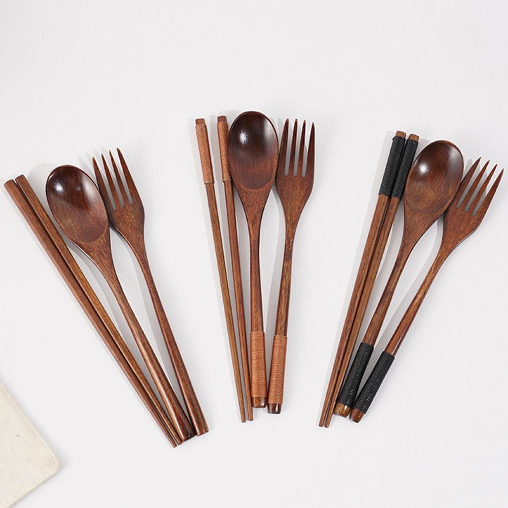 Japanese Natural Chopsticks Wooden Spoon Fork Cutlery Style Set BEST E2B9 - Image 7