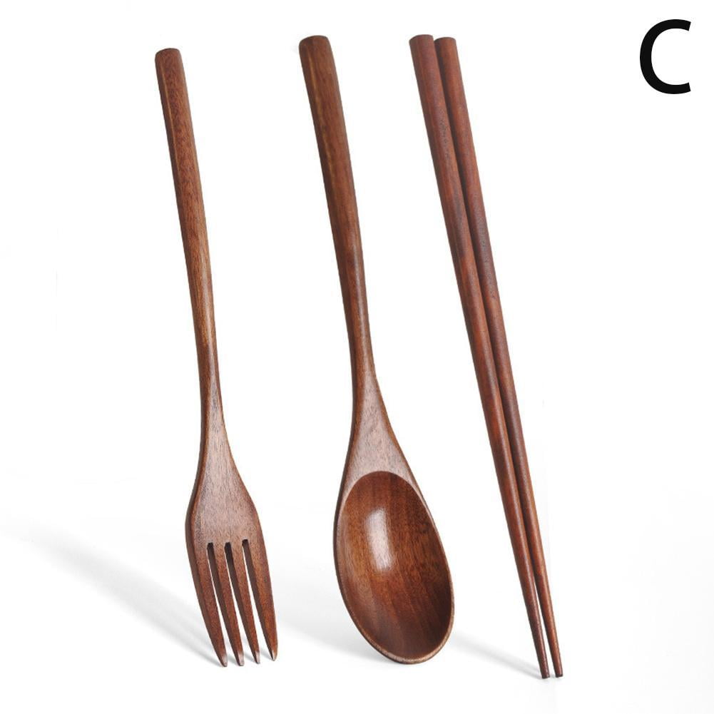 Japanese Natural Chopsticks Wooden Spoon Fork Cutlery Style Set BEST E2B9 - Image 8