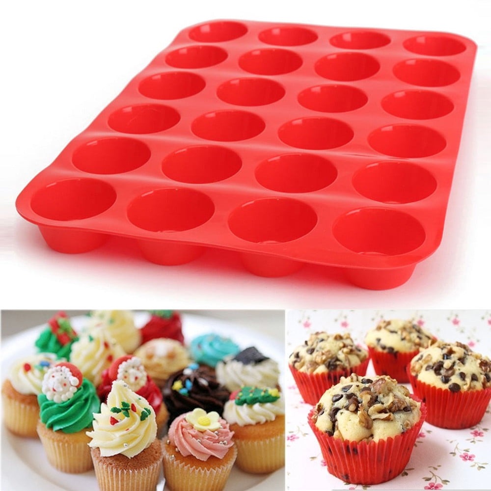 aoksee Kitchen Utensils 24 Cavity Mini Muffin Silicone Soap Cookies Cupcake Bakeware Pan Tray Mould Gift on Clearance - Image 2