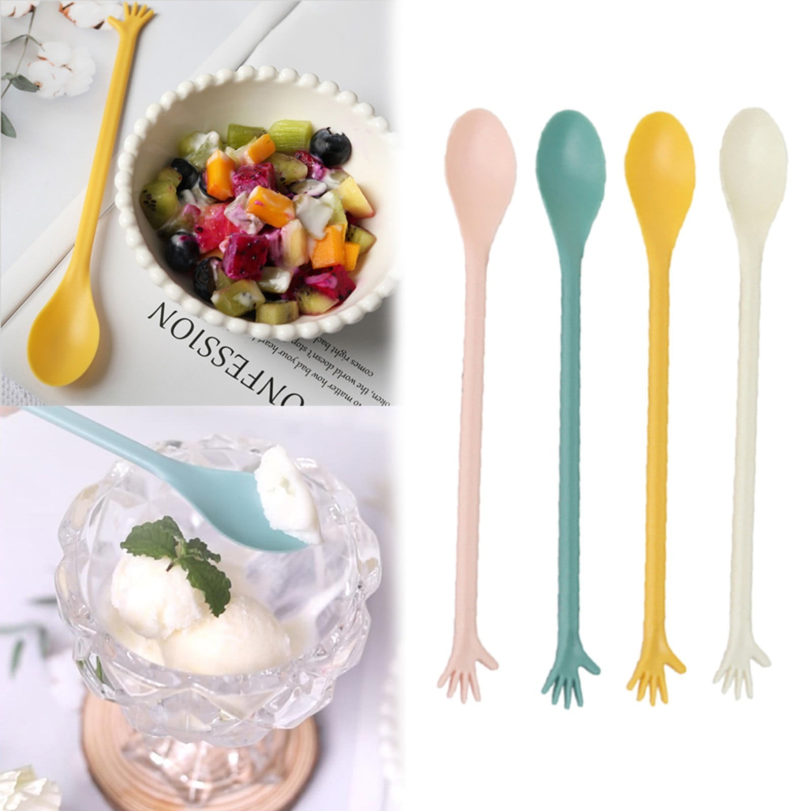 Made of Plastic, 4 Spoons Once for All Sale! Long Handle Spoons Latte Machiatto Tall Iced Tea Ice Sundae Coffee Tea or Hot Stirring Long Drink Spoons Camouflage - Image 1