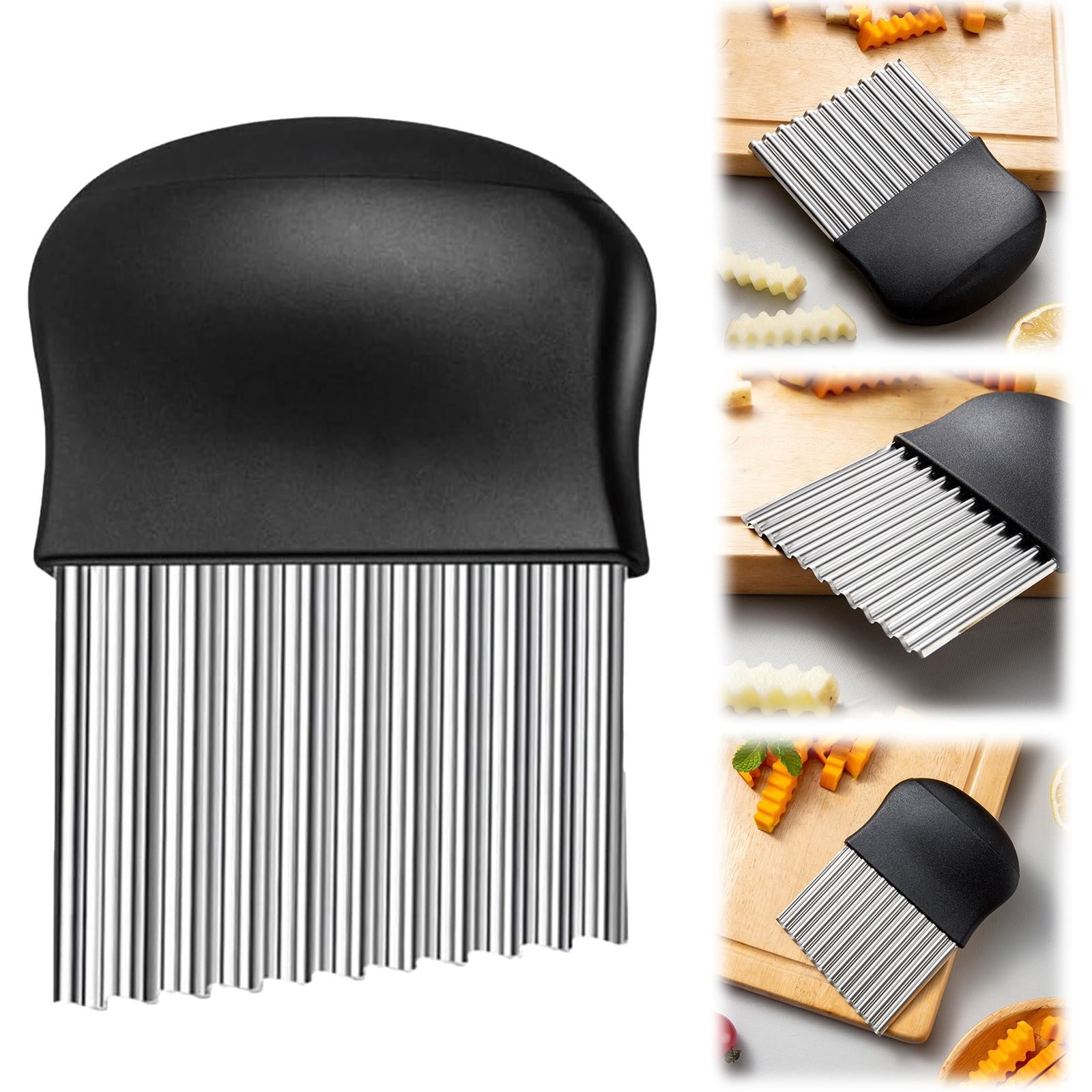 JWDX Crinkle Chopper, Wavy Potato Soap Cutting Tool French Fry Slicer Stainless Steel Blade Wooden Handle Serrator Chopping Knife A - Image 2