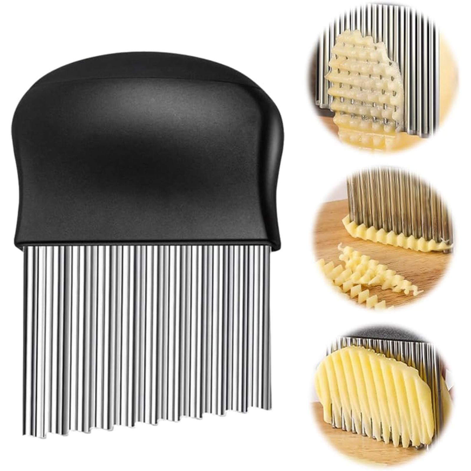 JWDX Crinkle Chopper, Wavy Potato Soap Cutting Tool French Fry Slicer Stainless Steel Blade Wooden Handle Serrator Chopping Knife A - Image 4