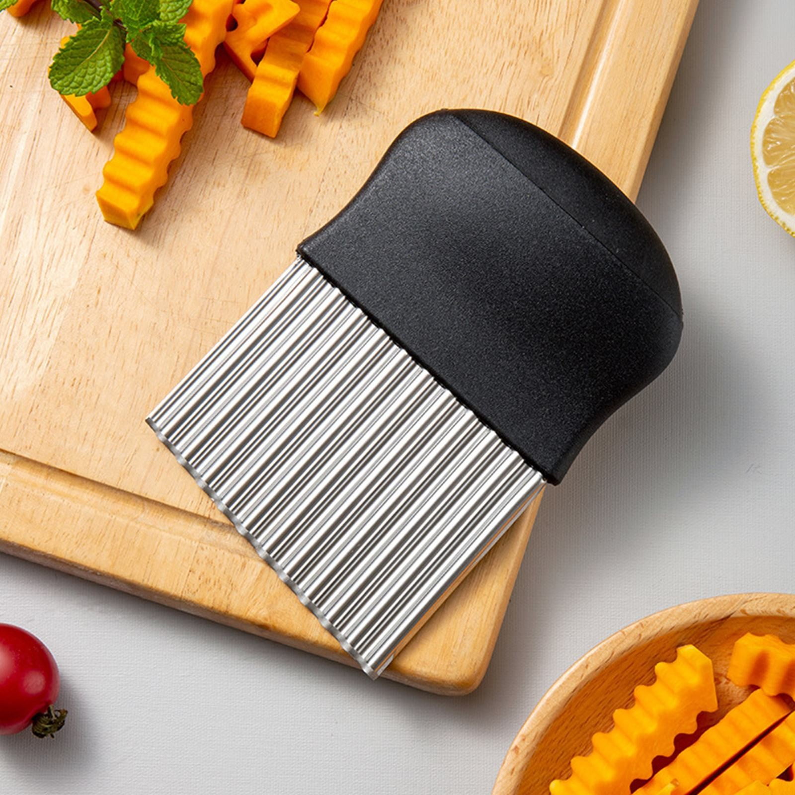 JWDX Crinkle Chopper, Wavy Potato Soap Cutting Tool French Fry Slicer Stainless Steel Blade Wooden Handle Serrator Chopping Knife A - Image 5