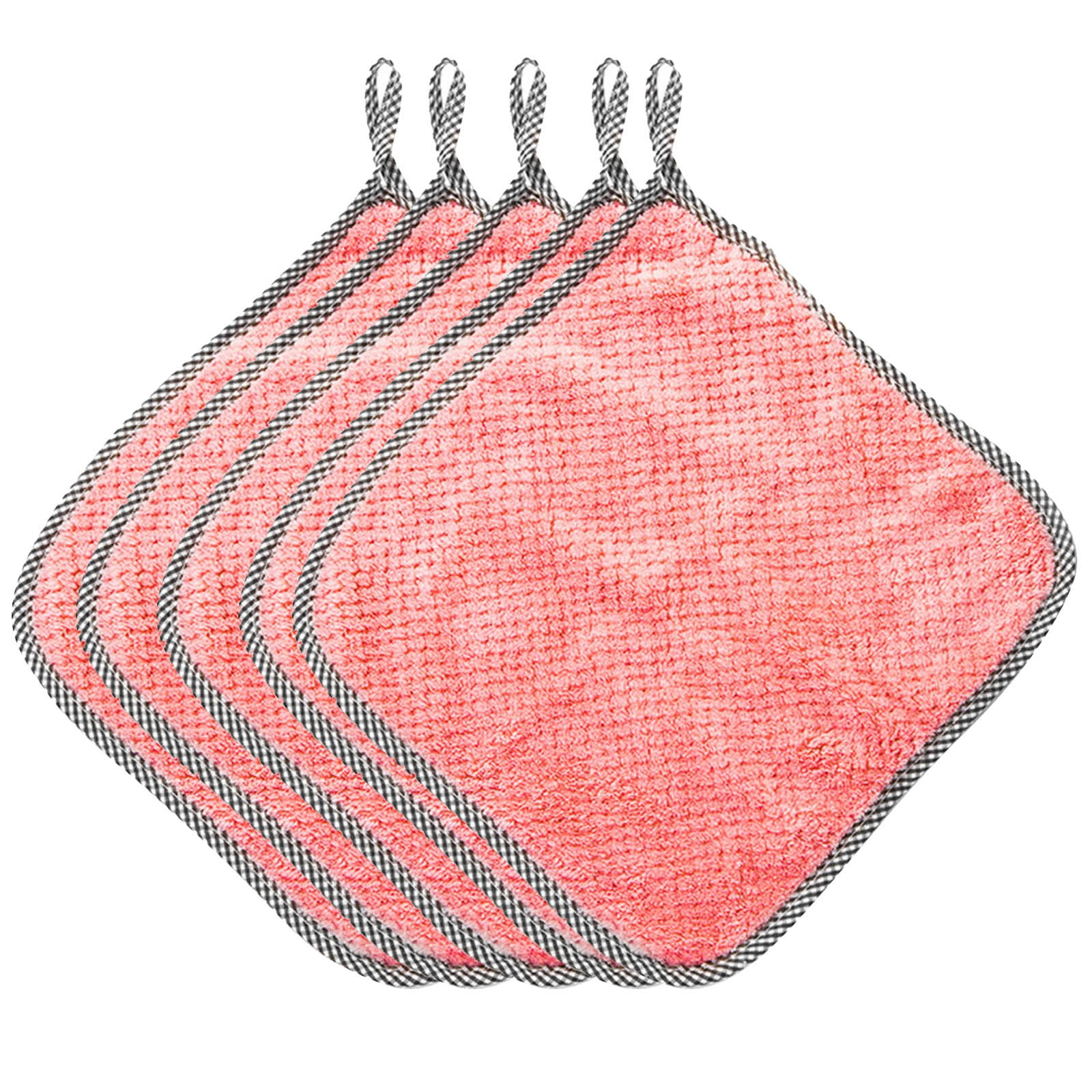 JWDX Wipes Clearance, 5Pcs Rag Dish Cloth Water Absorption Thickening Pot Washing Towel Table Home Kitchen Dishcloth Pink - Image 1