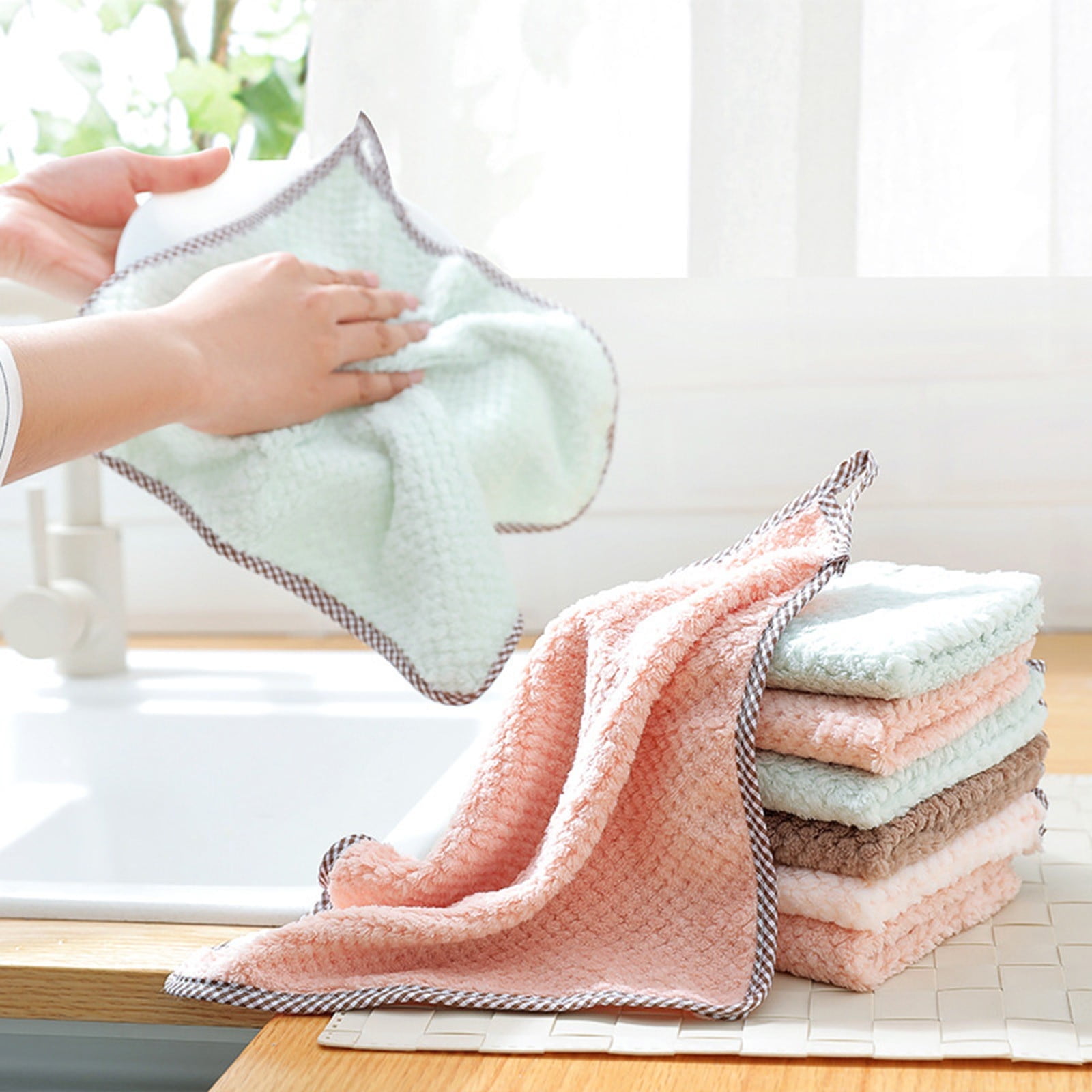 JWDX Wipes Clearance, 5Pcs Rag Dish Cloth Water Absorption Thickening Pot Washing Towel Table Home Kitchen Dishcloth Pink - Image 5