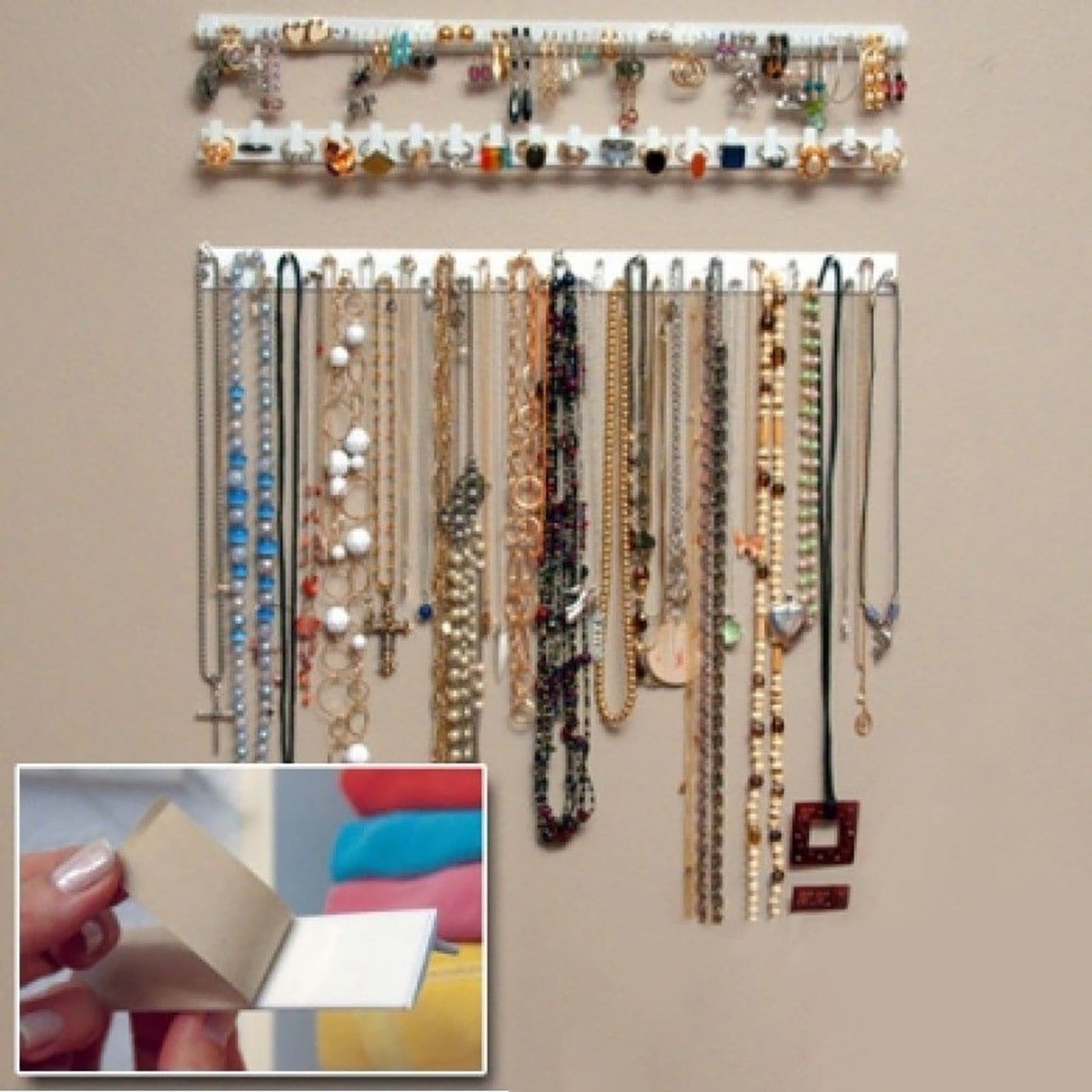 Adhesive Curtain Rod Hooks 9 in 1 Adhesive Paste Wall Hanging Storage Hooks Jewelry Display Organizer Necklace Hanger Newyear Arrival! White - Image 1