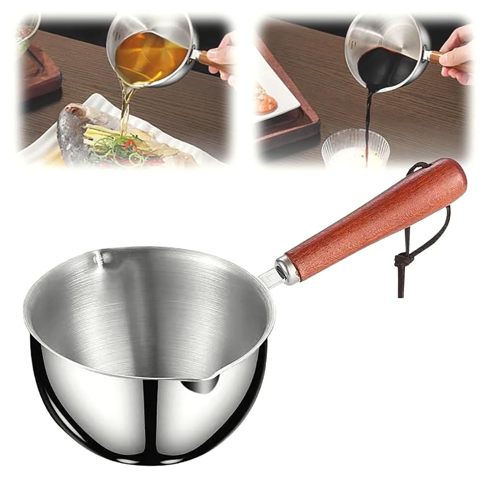 JWDX Cooking Utensils Clearance, Stainless Hot Oil Pot with Wooden Handle New Oil Pot Container for Kitchen Cooking Oil Strainer Pot A - Image 2