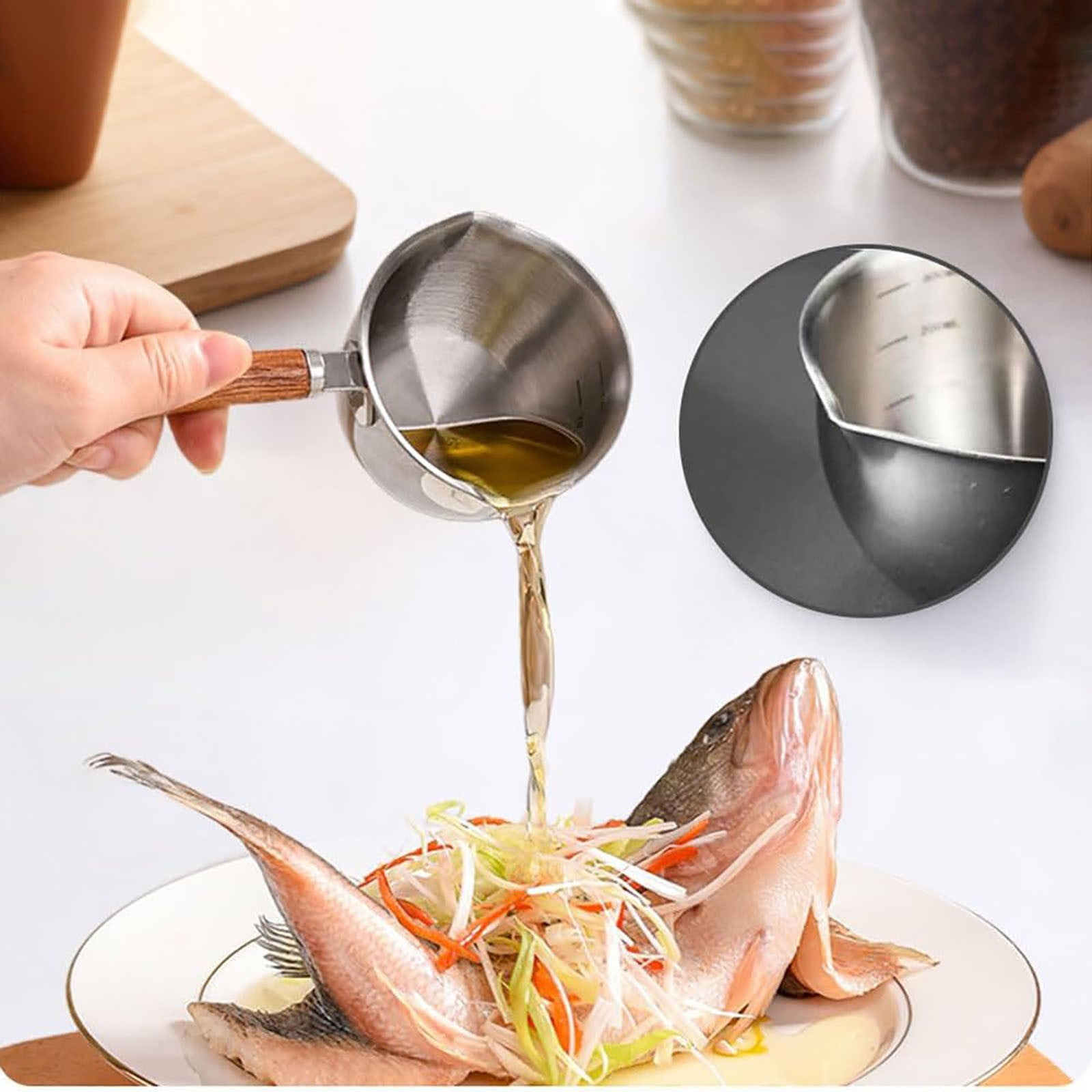 JWDX Cooking Utensils Clearance, Stainless Hot Oil Pot with Wooden Handle New Oil Pot Container for Kitchen Cooking Oil Strainer Pot A - Image 4
