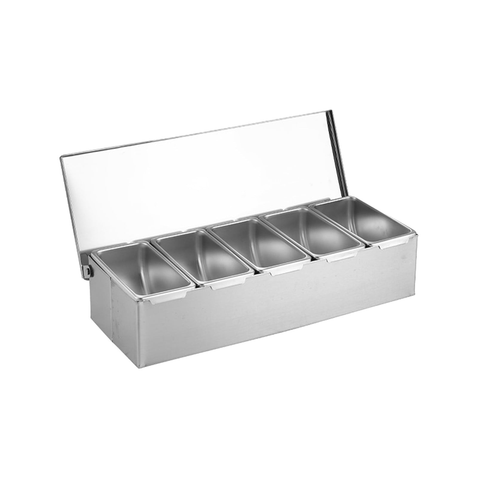 JWDX Food Storage, Stainless Steel Thick Seasoning Box Hotel Kitchen Ingredients Seasoning Box, Kitchen Supplies Clearance, Compartment Trays Stainless Steel Detachable Topping Station Plastic Silver - Image 1