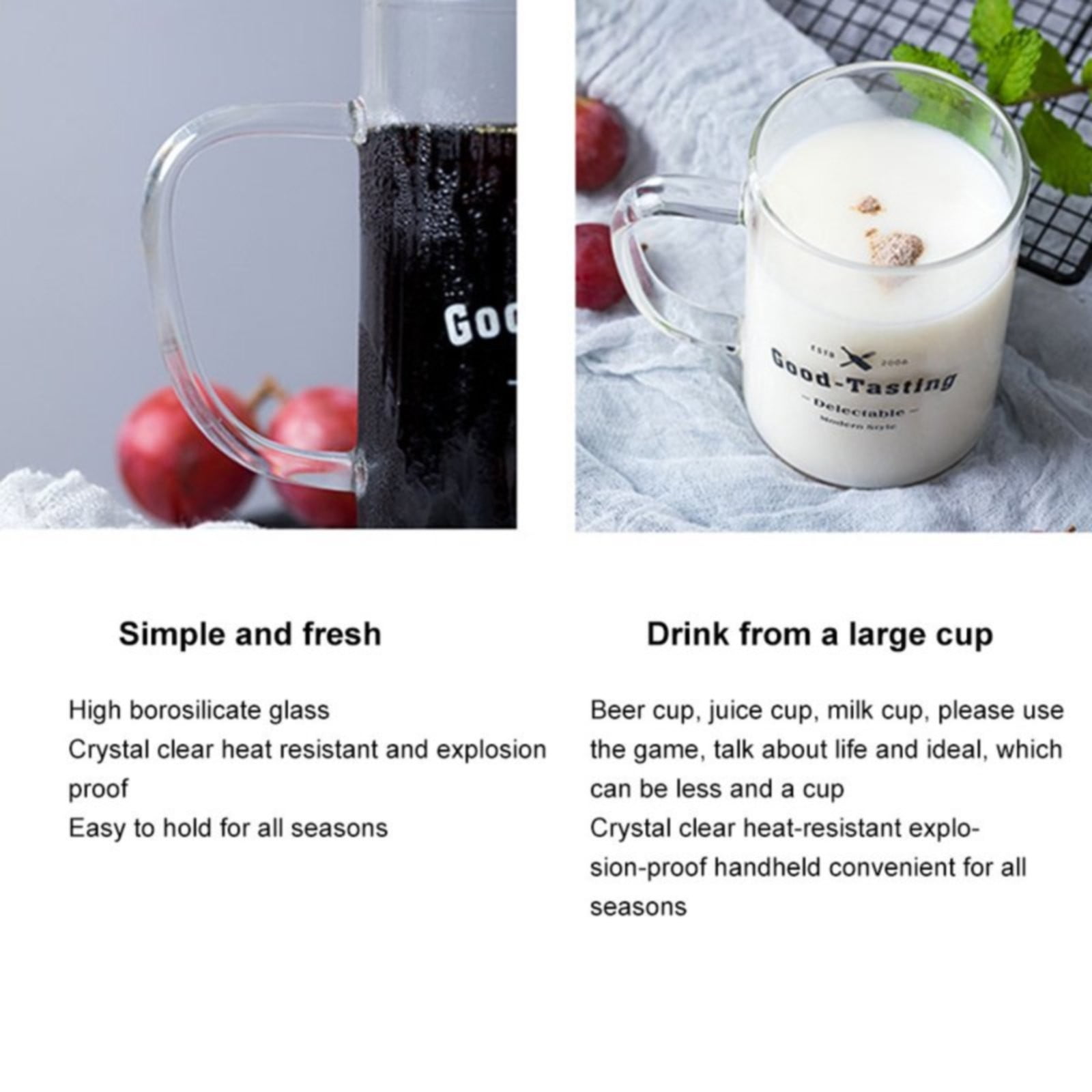 JWDX Bottle, Mug, Kitchen Supplies Clearance, Clear Glass Coffee Mugs 17 Oz Clear Transparent Tea Cups & Coffee Glasses Large Cappuccino Clear Cup with Handle for Hot/Cold Beverage Circular White - Image 6
