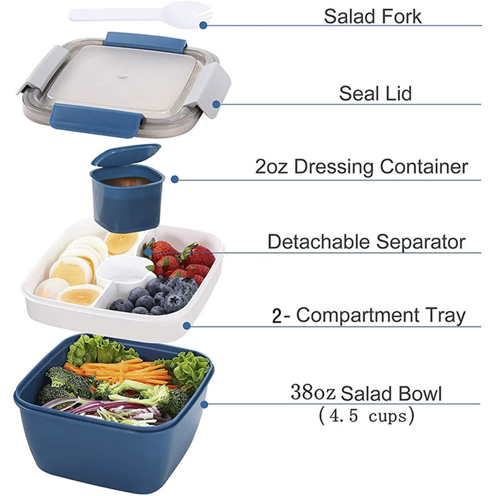 JWDX Food Storage, Light Meal Salad Box Japanese Style Double Layer Compartment Lunch Box, Kitchen Supplies Clearance, 1Pc Portable Box and Salad Bowl Combo Keep Your Food Fresh and Organized Blue - Image 4
