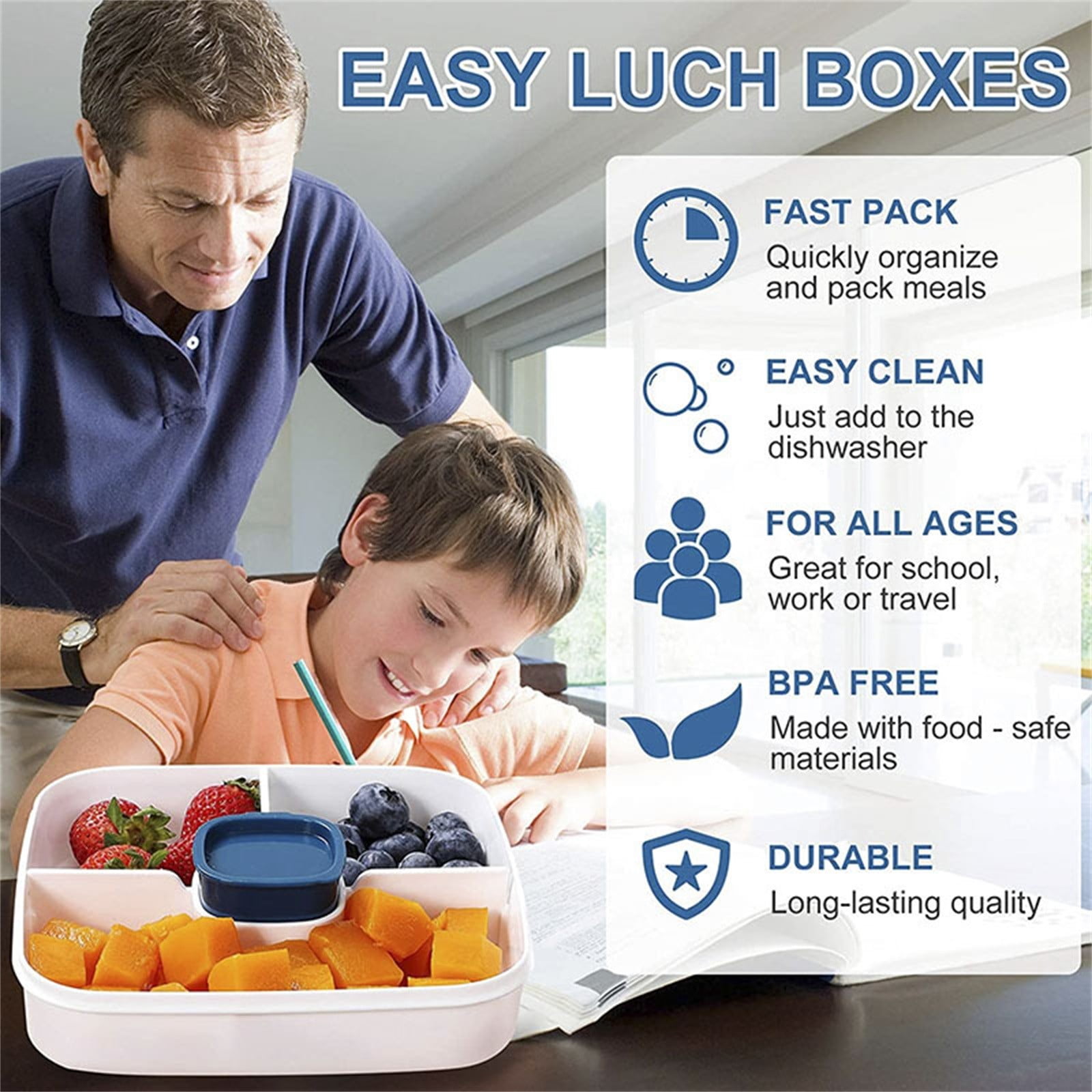 JWDX Food Storage, Light Meal Salad Box Japanese Style Double Layer Compartment Lunch Box, Kitchen Supplies Clearance, 1Pc Portable Box and Salad Bowl Combo Keep Your Food Fresh and Organized Blue - Image 6
