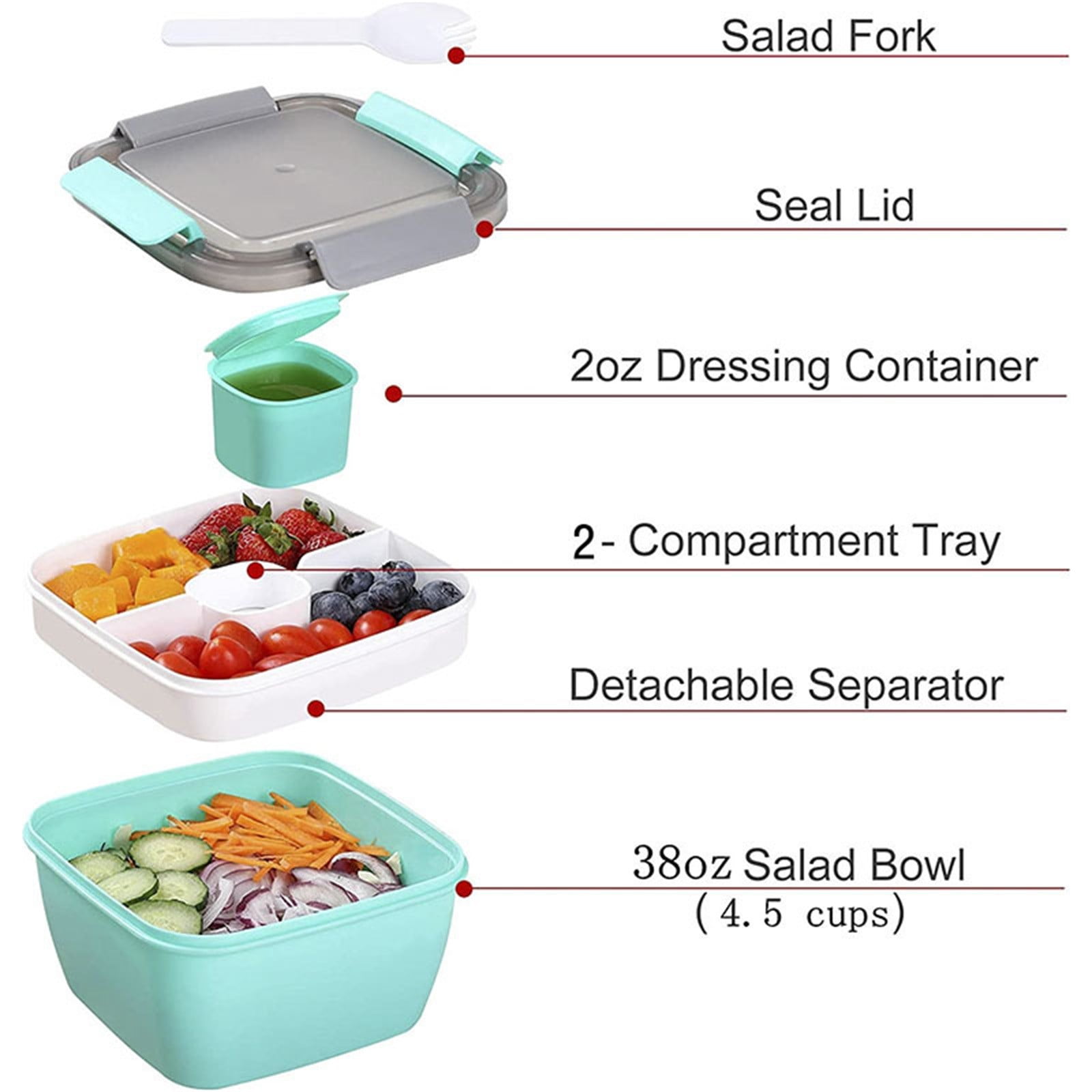 JWDX Food Storage, Light Meal Salad Box Japanese Style Double Layer Compartment Lunch Box, Kitchen Supplies Clearance, 1Pc Portable Box and Salad Bowl Combo Keep Your Food Fresh and Organized Green - Image 4