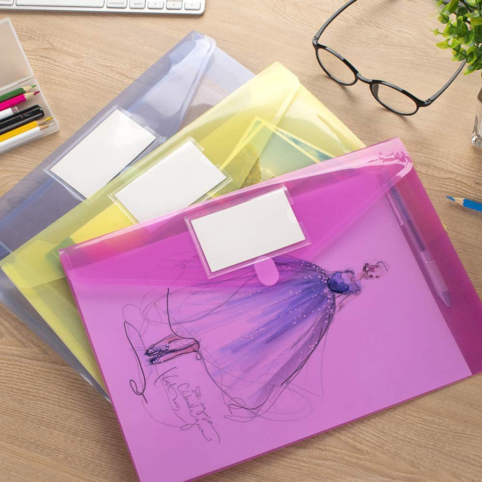Zip Pencil 2 Pack Plastic Envelopes Poly Envelopes Sooez Clear Document Folders Us Letter A4 Size Newyear Arrival! Blue Purple - Image 8