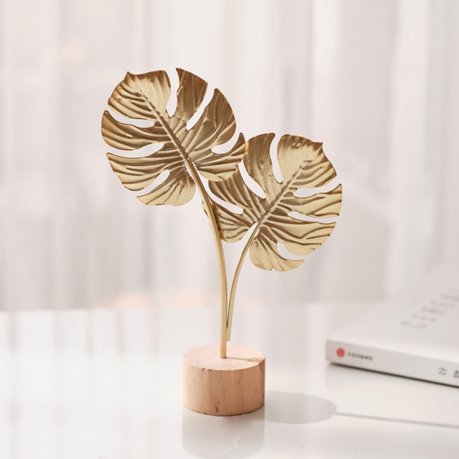 Leaf Decor Metal Golden Leaf Ornaments and Base Modern Simple Gold Leaf Table Sculpture for Living Room Bedroom Bookshelf Desktop Decoratio, Valentines Day Decorations: Desktop Ornament Gold3 - Image 1