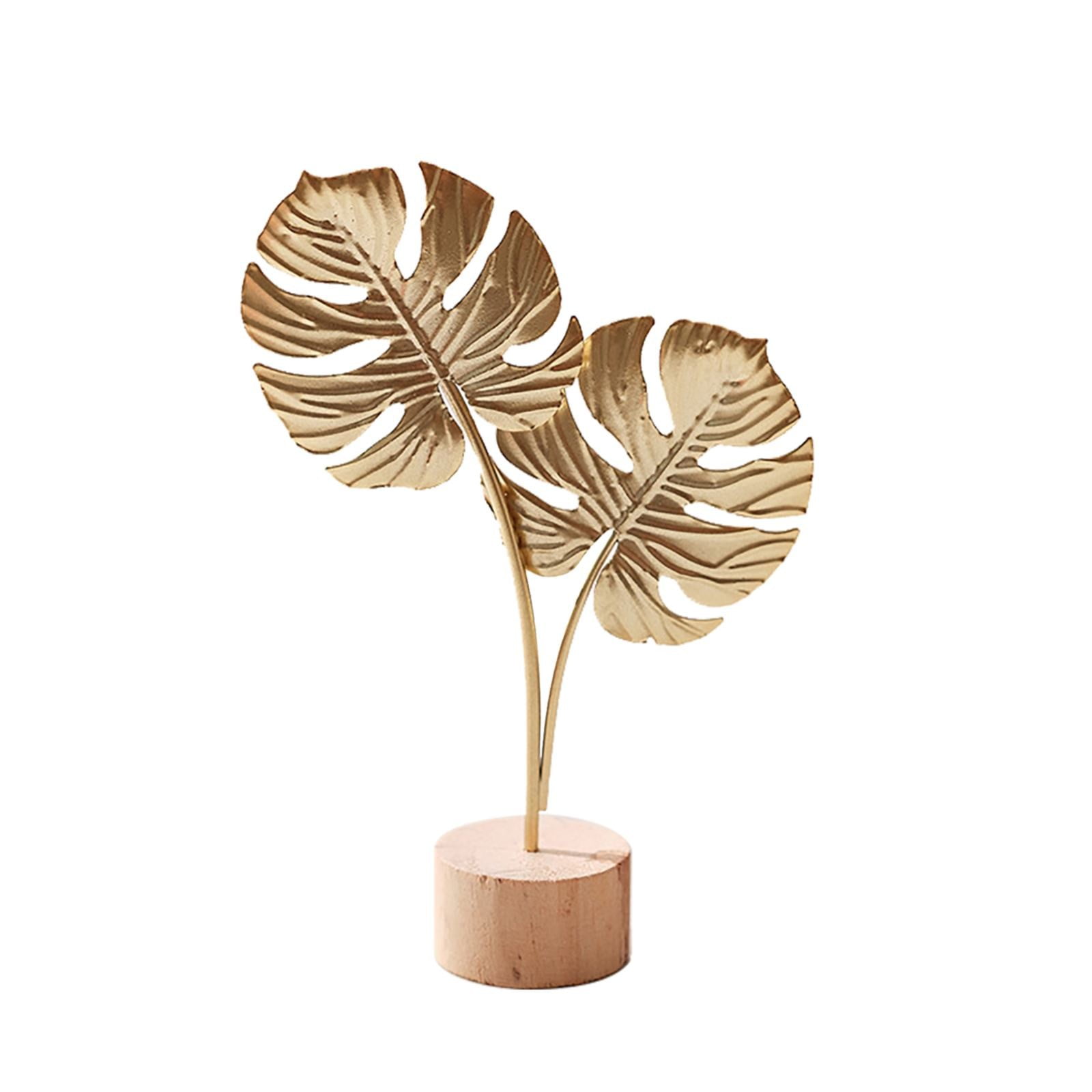 Leaf Decor Metal Golden Leaf Ornaments and Base Modern Simple Gold Leaf Table Sculpture for Living Room Bedroom Bookshelf Desktop Decoratio, Valentines Day Decorations: Desktop Ornament Gold3 - Image 2