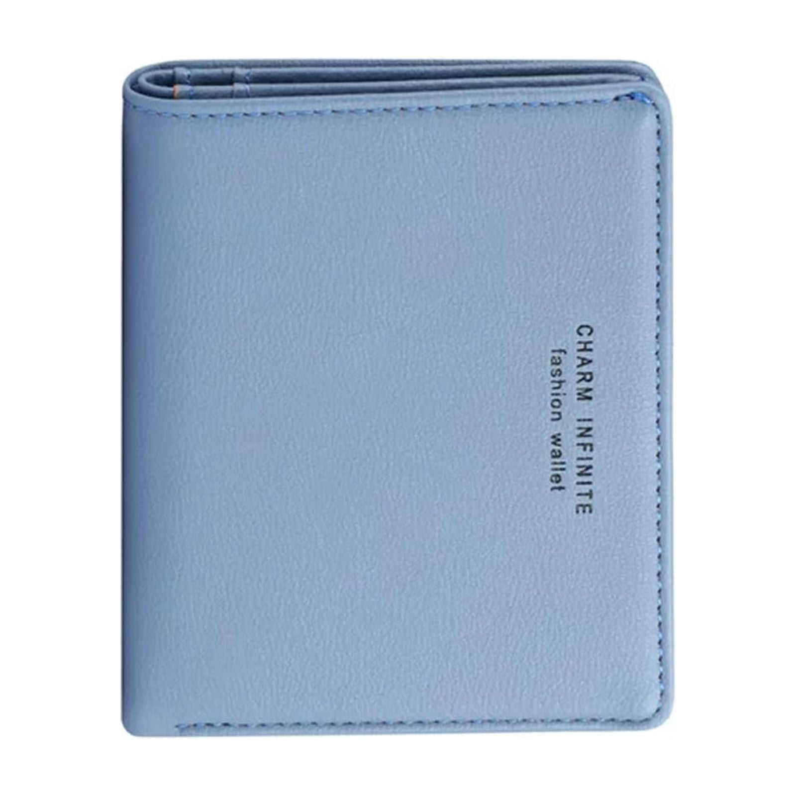Leather Wallet for Women Small Leather Wallet Rfid Blocking Credit Card Holder Ladies Purse Zipper Pocket Wallet for Women Girls Blue/Grey, School Supplies: Business Card Holder Z-Blue - Image 2