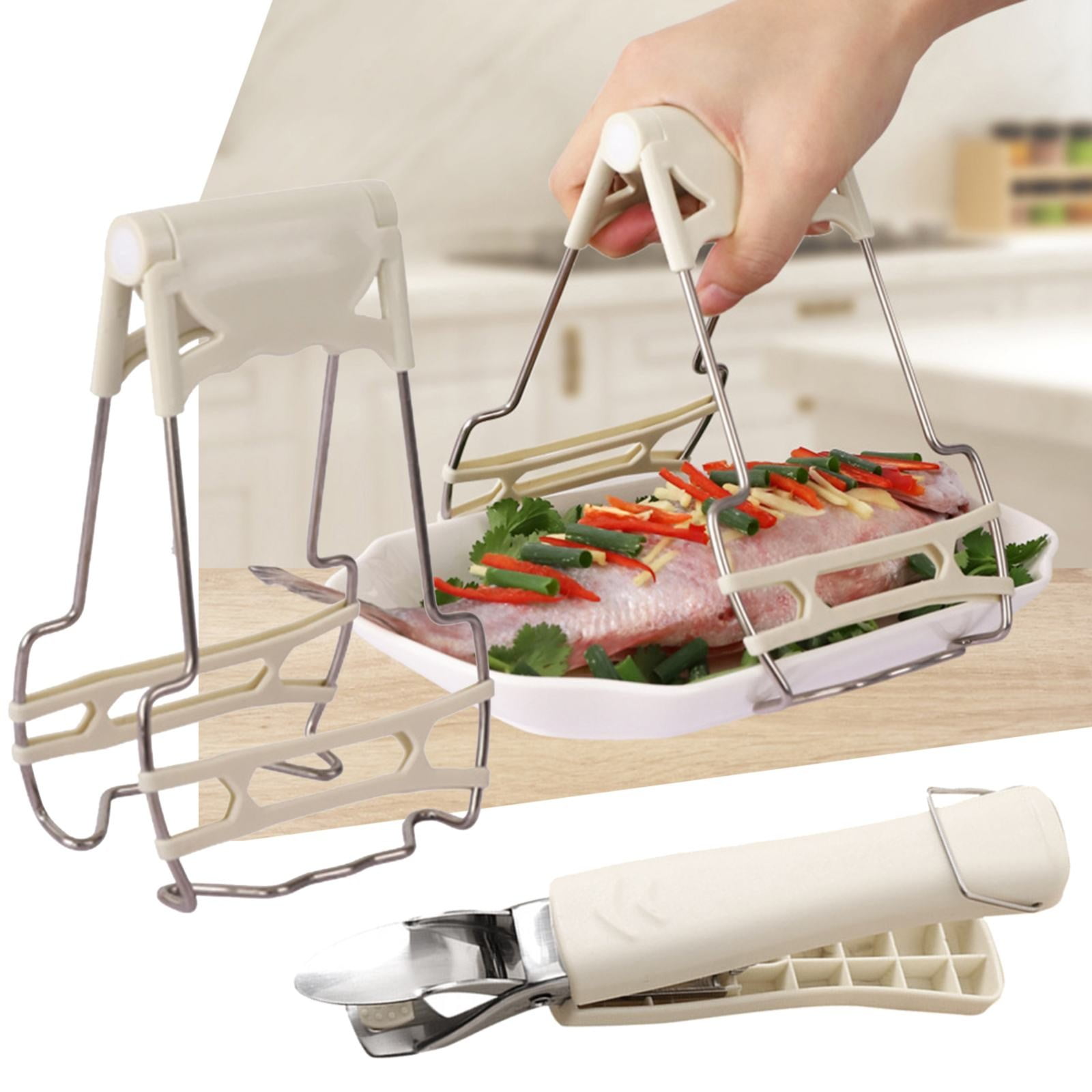 JWDX Food Clips Clearance, Stainless Steel Anti Hot Bowl Dish Plate Clip Clamp Holder for Moving Hot Plate Or Bowls with Food Out From Microwave Oven Kitchen Tool Tongs for Cooking Beige - Image 2