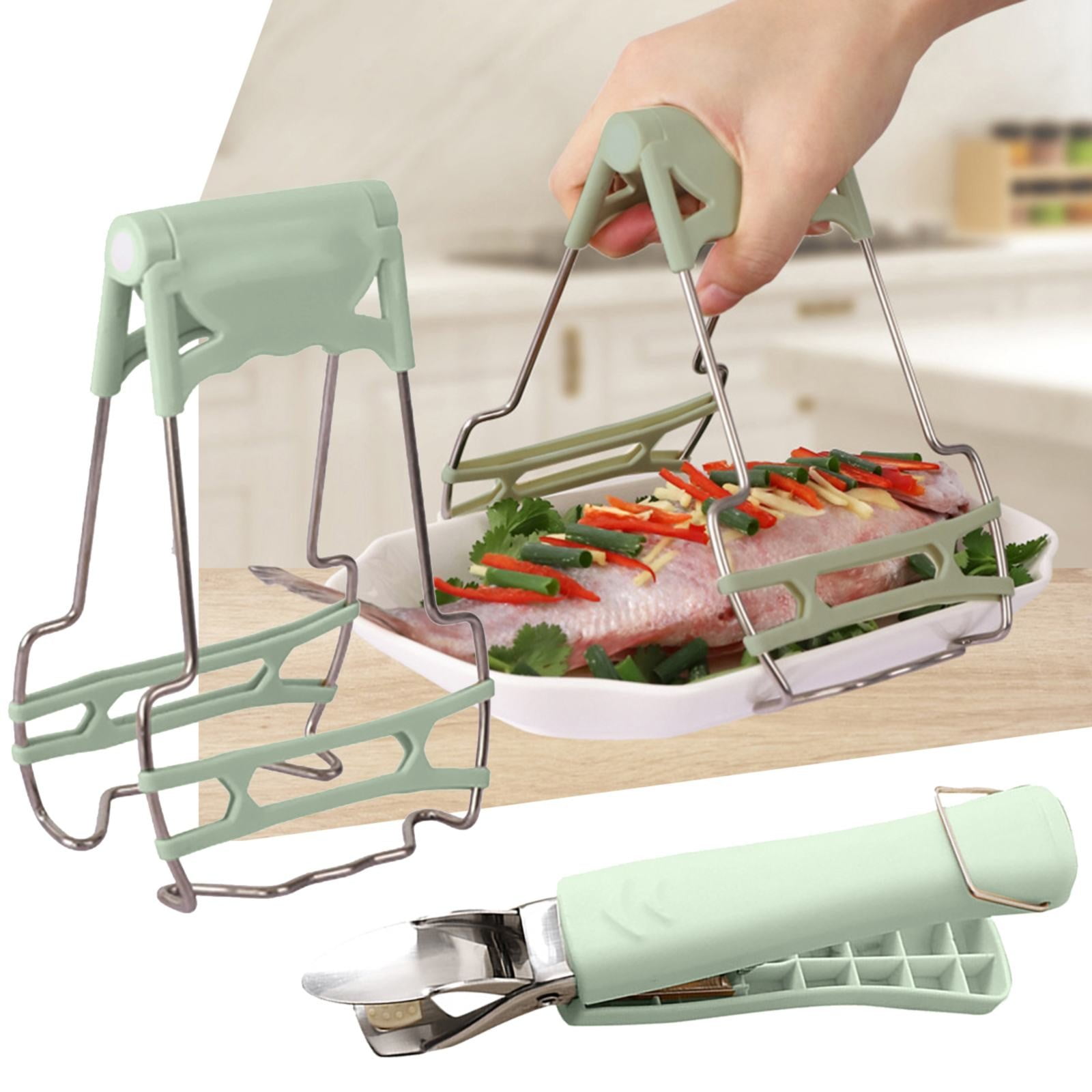 JWDX Food Clips Clearance, Stainless Steel Anti Hot Bowl Dish Plate Clip Clamp Holder for Moving Hot Plate Or Bowls with Food Out From Microwave Oven Kitchen Tool Tongs for Cooking Green - Image 2