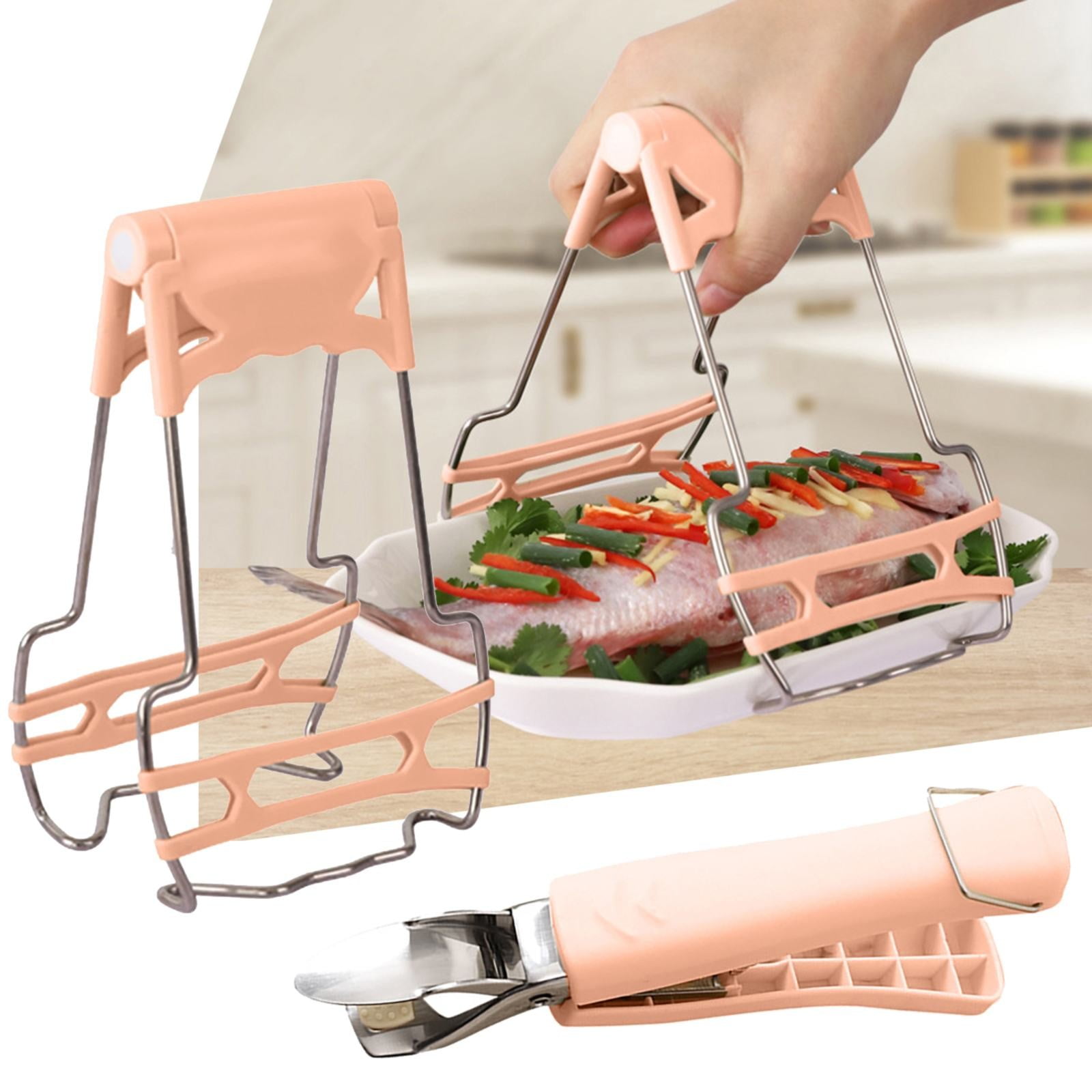 JWDX Food Clips Clearance, Stainless Steel Anti Hot Bowl Dish Plate Clip Clamp Holder for Moving Hot Plate Or Bowls with Food Out From Microwave Oven Kitchen Tool Tongs for Cooking Pink - Image 2