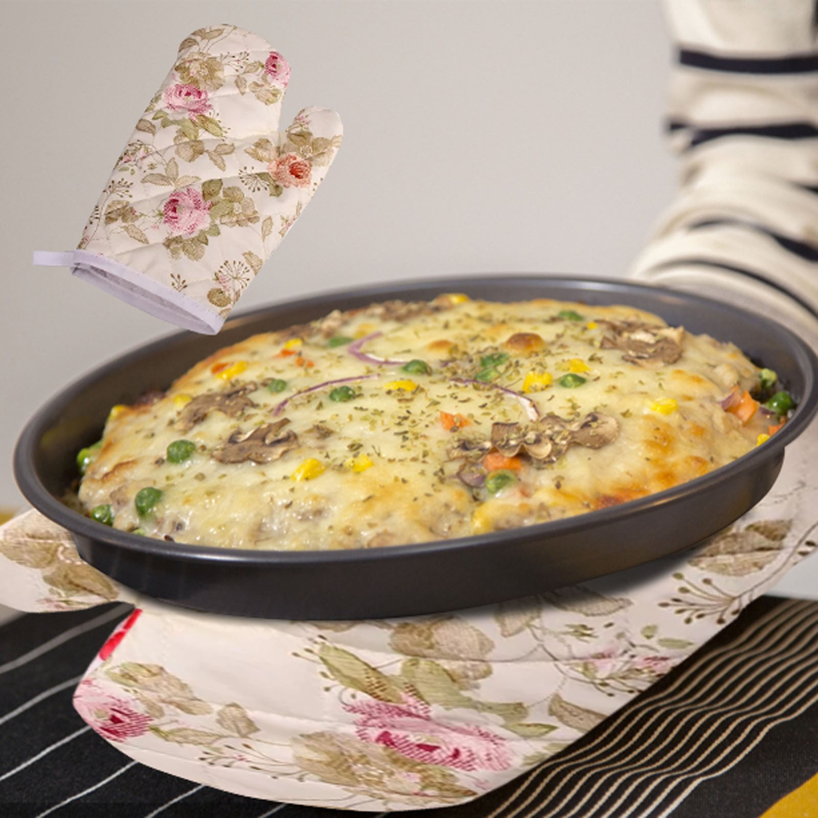 JWDX Oven Mitts Clearance, Oven Oven Heat Oven Glove Polyester Floral Printed Pot Holder Microwave Glove Thickened Microwave Bakeware B - Image 2