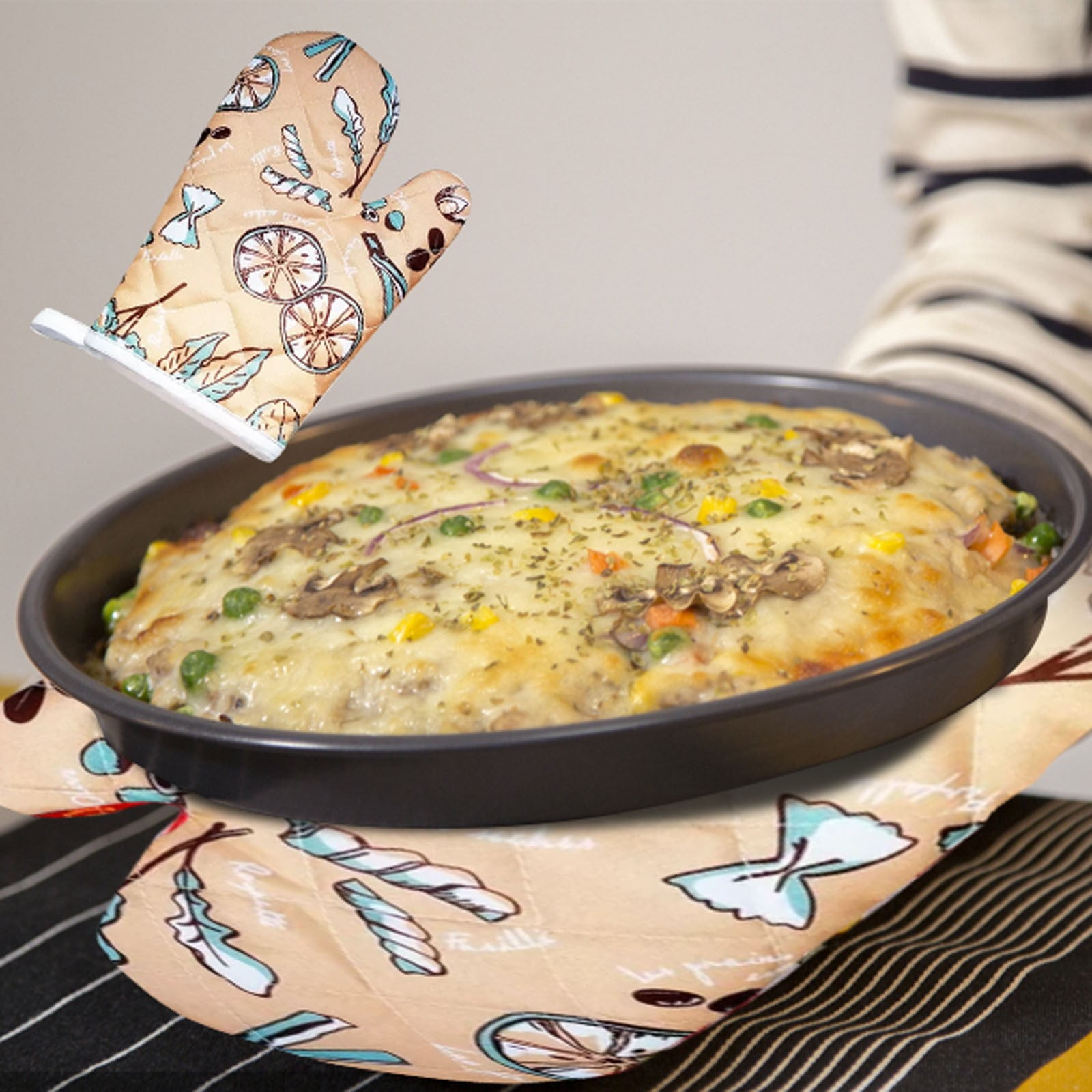 JWDX Oven Mitts Clearance, Oven Oven Heat Oven Glove Polyester Floral Printed Pot Holder Microwave Glove Thickened Microwave Bakeware H - Image 2